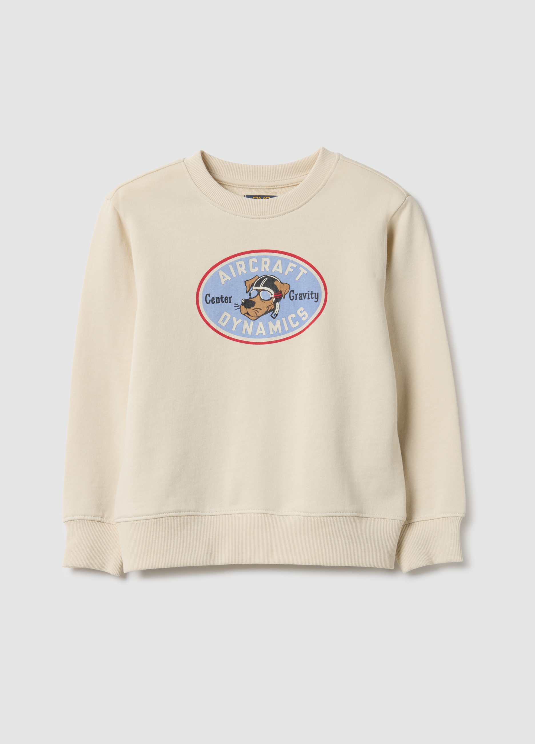 OVS KIDS, Sudadera Beige Con Cuello Redondo Para Niños En Algodón Puro Ajuste Regular, Niño, Beige Claro, Talla: 7-8