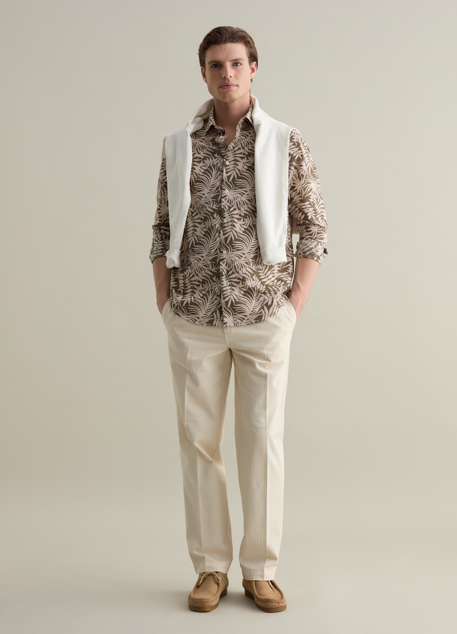 PIOMBO, Camicia In Cotone Con Stampa Foliage, Uomo, Multicolor, Taglia: L