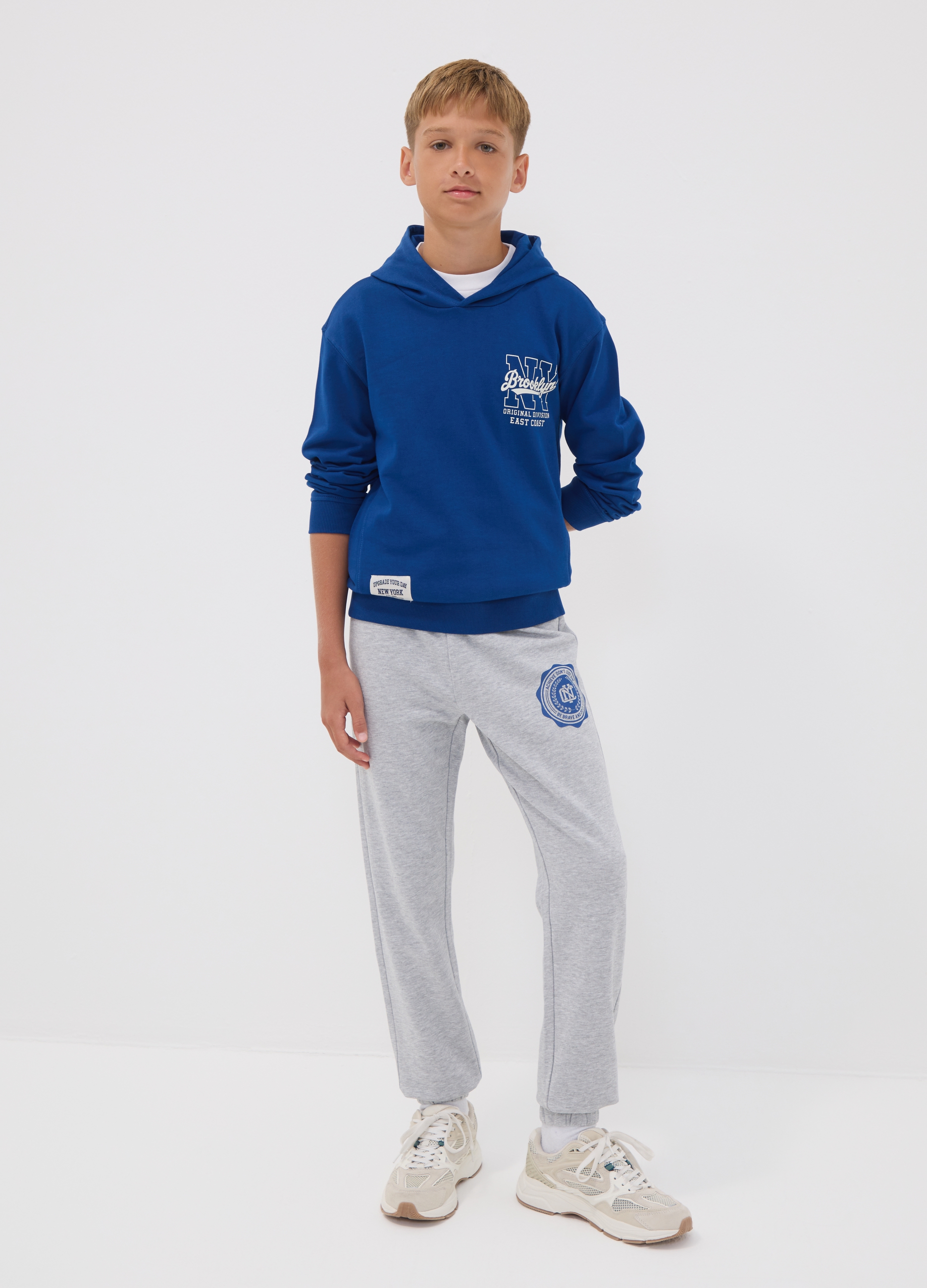 OVS KIDS, Jogger Grigi In Puro Cotone Con Stampa College Per Ragazzo, Bambino, Blu, Taglia: 12-13