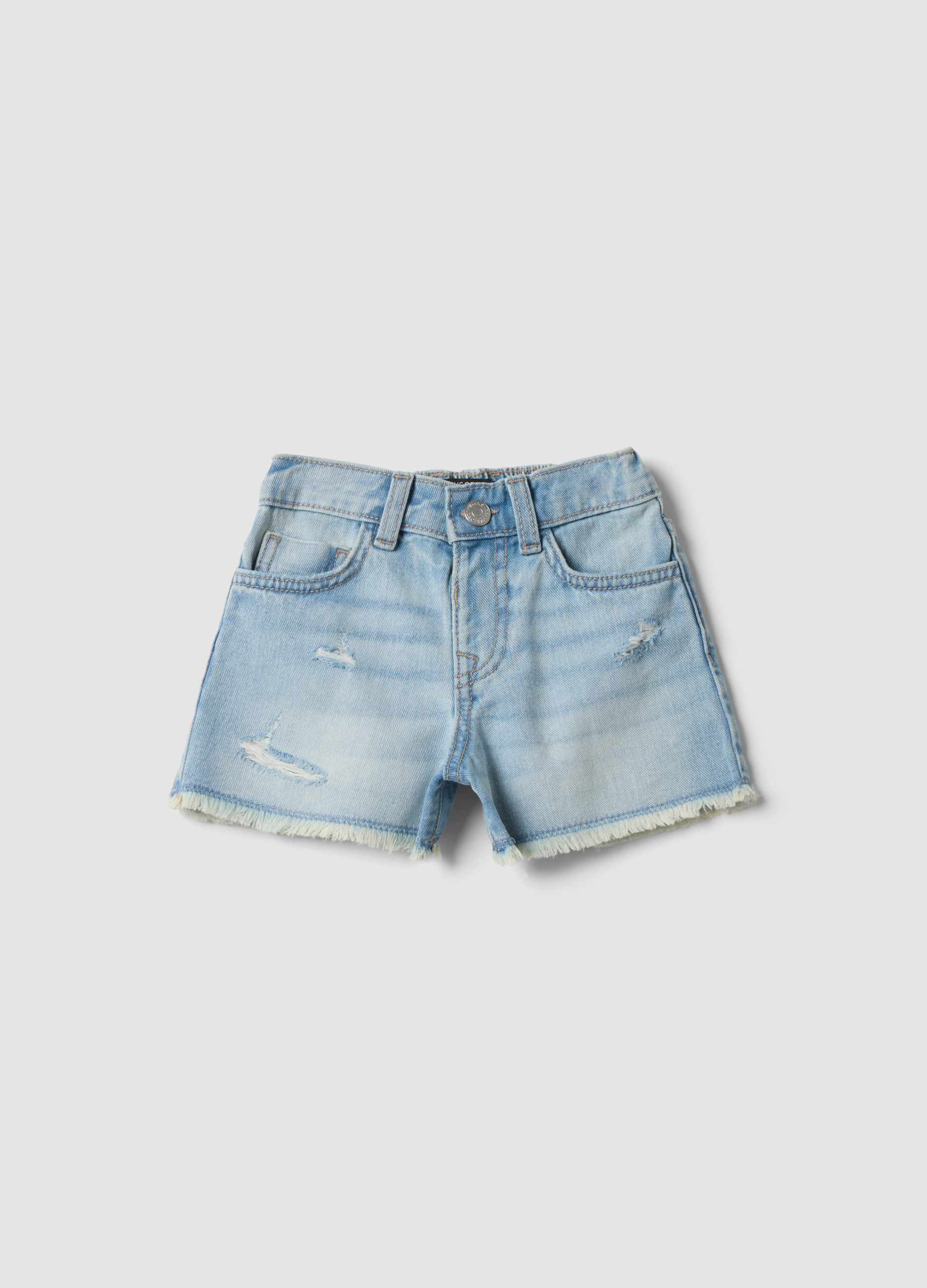 REPUBLIC OF DENIM, Short Vaquero Azul 100% Algodón Para Niña, Corte Regular Con Detalles Rotos, Niña, Lavado claro, Talla: 6-7