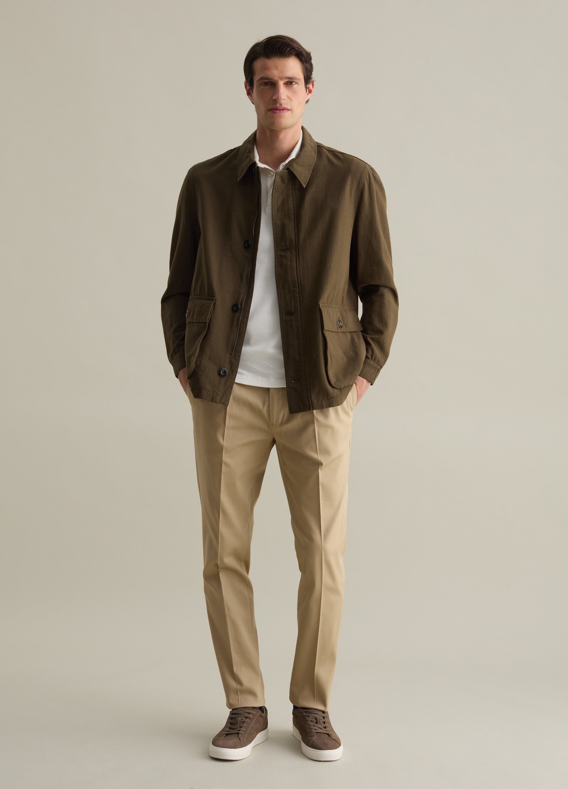 Piombo Contemporary, Sobrecamisa De Algodón Y Lino Con Bolsillos, Hombre, Verde militar, Talla: L