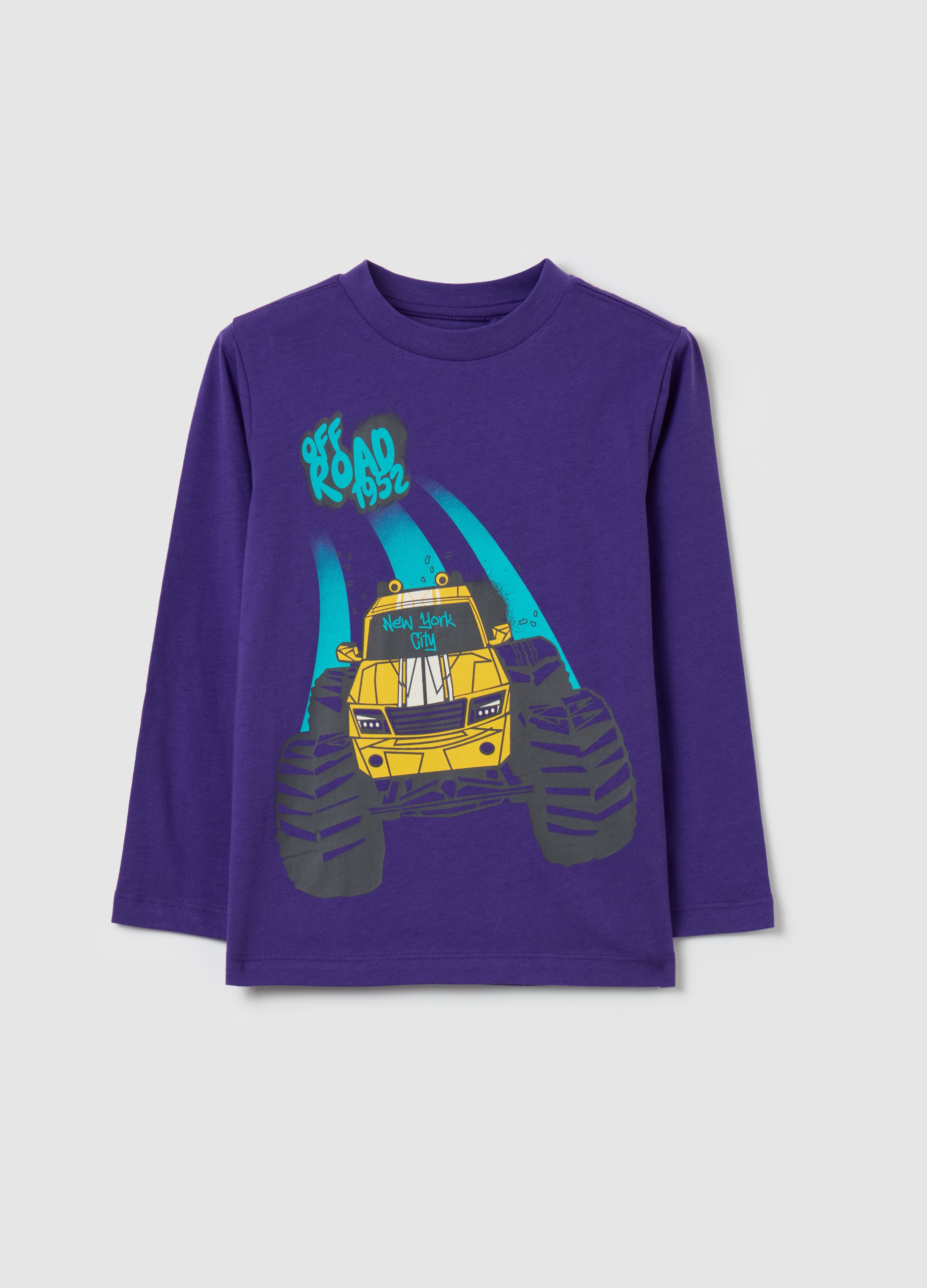 OVS KIDS, Camiseta Manga Larga De Algodón Con Estampado, Niño, Berenjena, Talla: 3-4