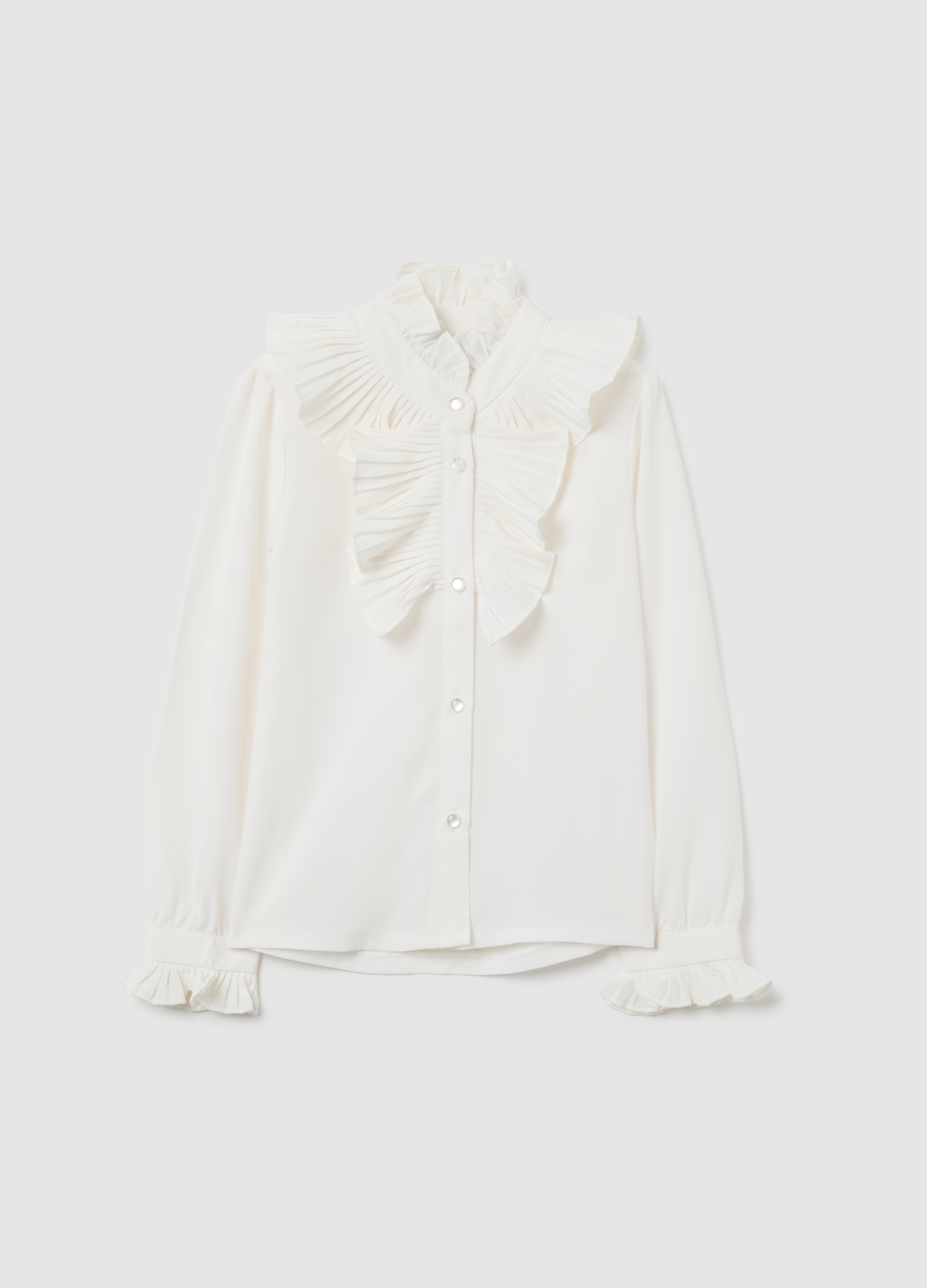 PIOMBO KIDS, Camisa Blanca Regular Fit Para Niña Con Volantes, Niña, Blanco óptico, Talla: 12