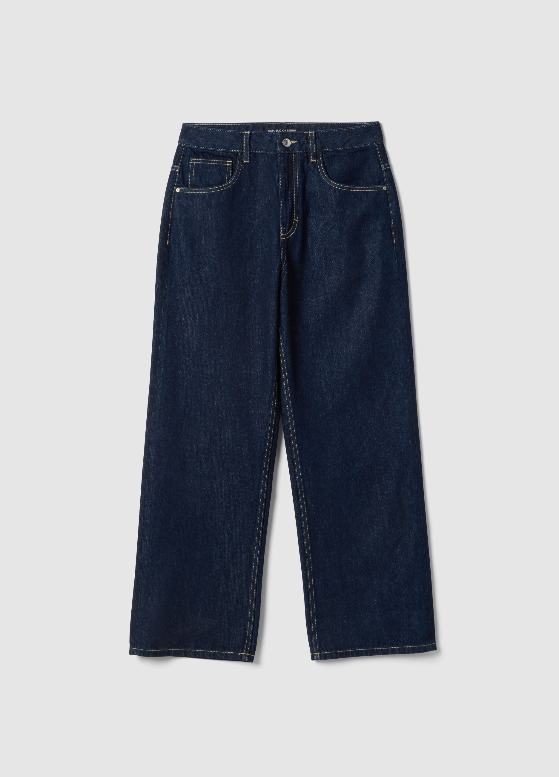 Jeans In Puro Cotone Blu Baggy Fit, Mujer, Azul oscuro, Talla: 40