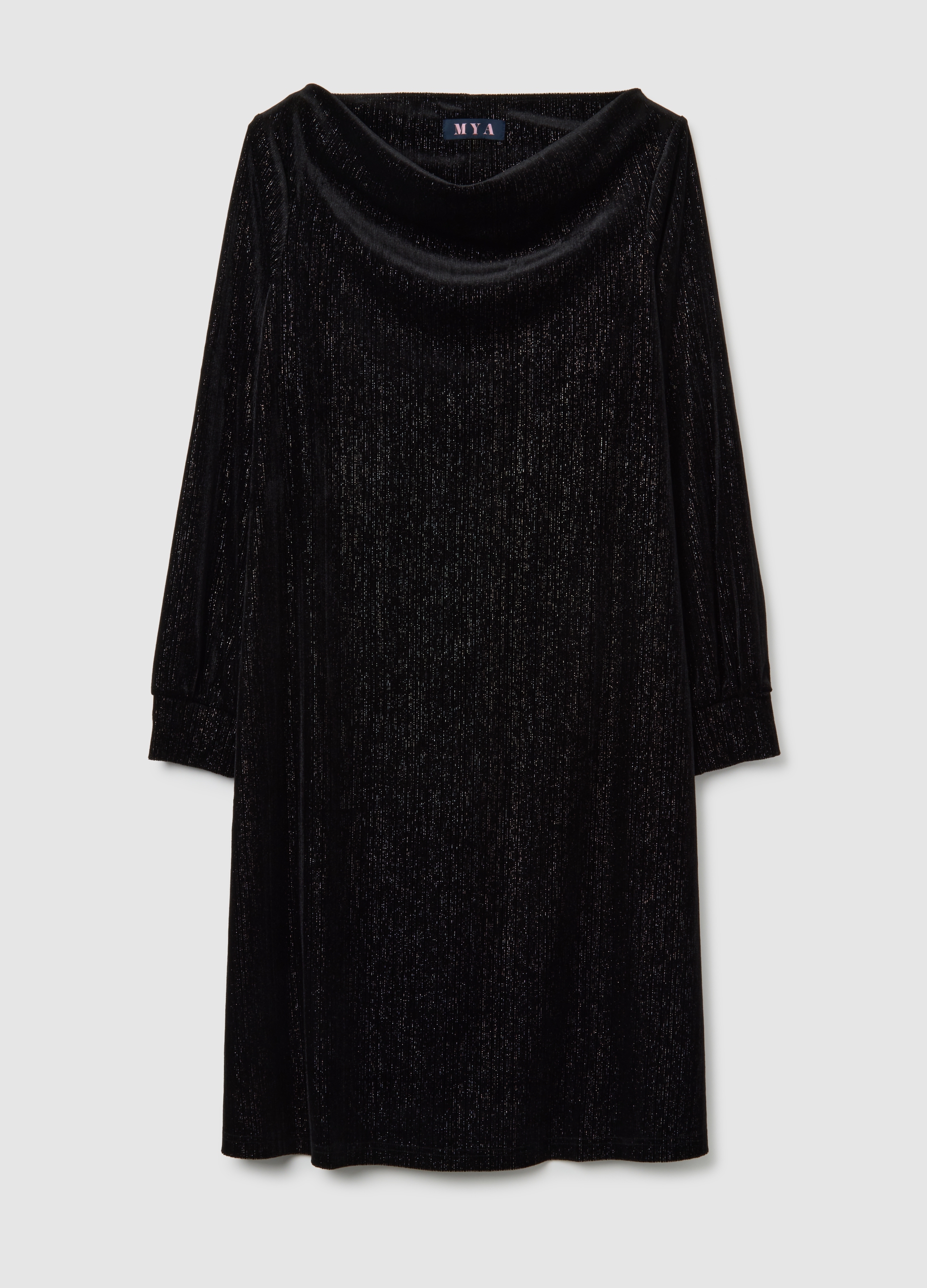 Vestido Largo De Terciopelo Negro Con Corte Regular Y Cuello De Barco, Mujer, Gunmetal, Talla: L