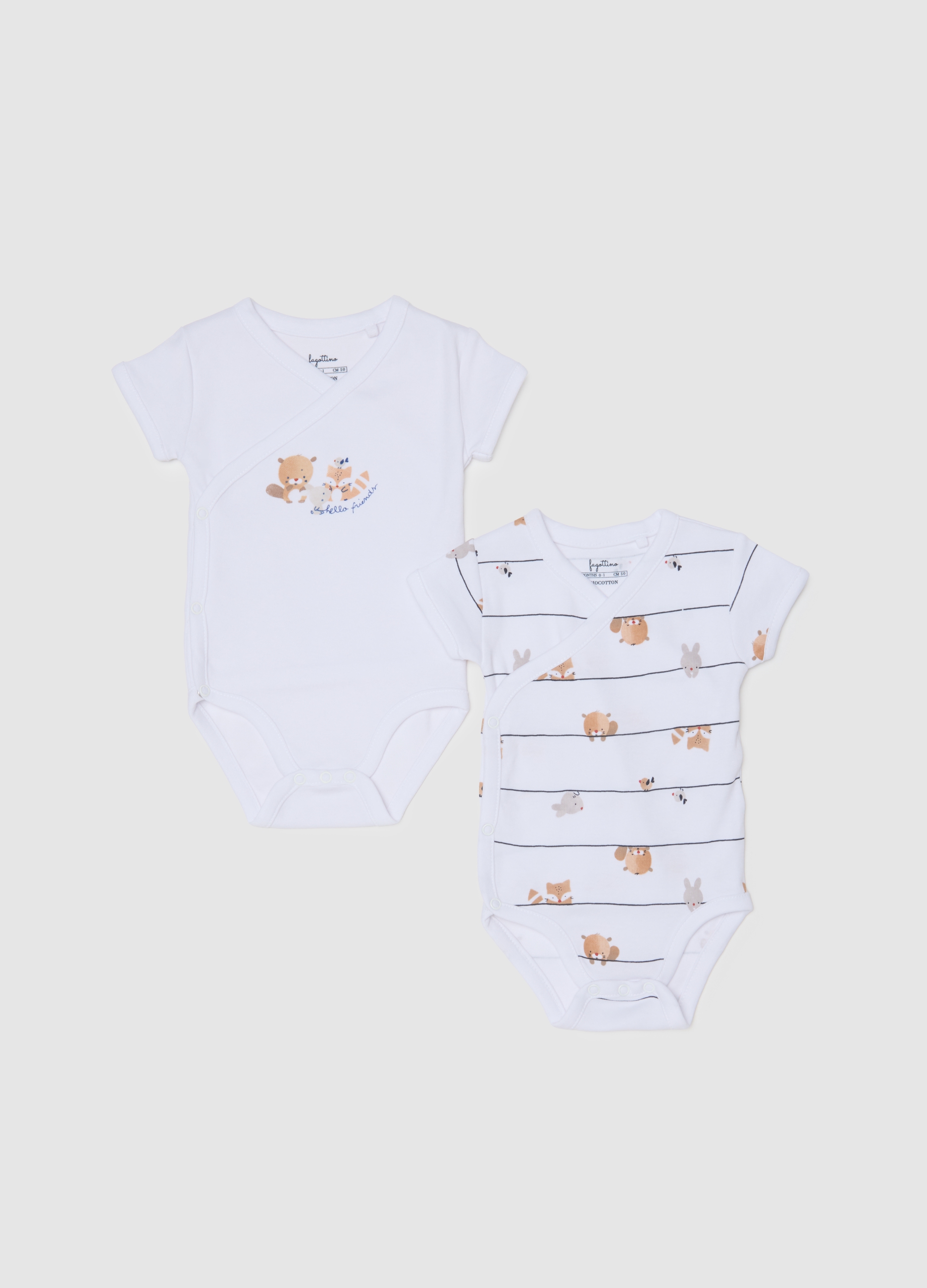 FAGOTTINO, Set Bipack Bodysuit Da Neonato In Puro Cotone Bianco, Bianco, Taglia: 6-9