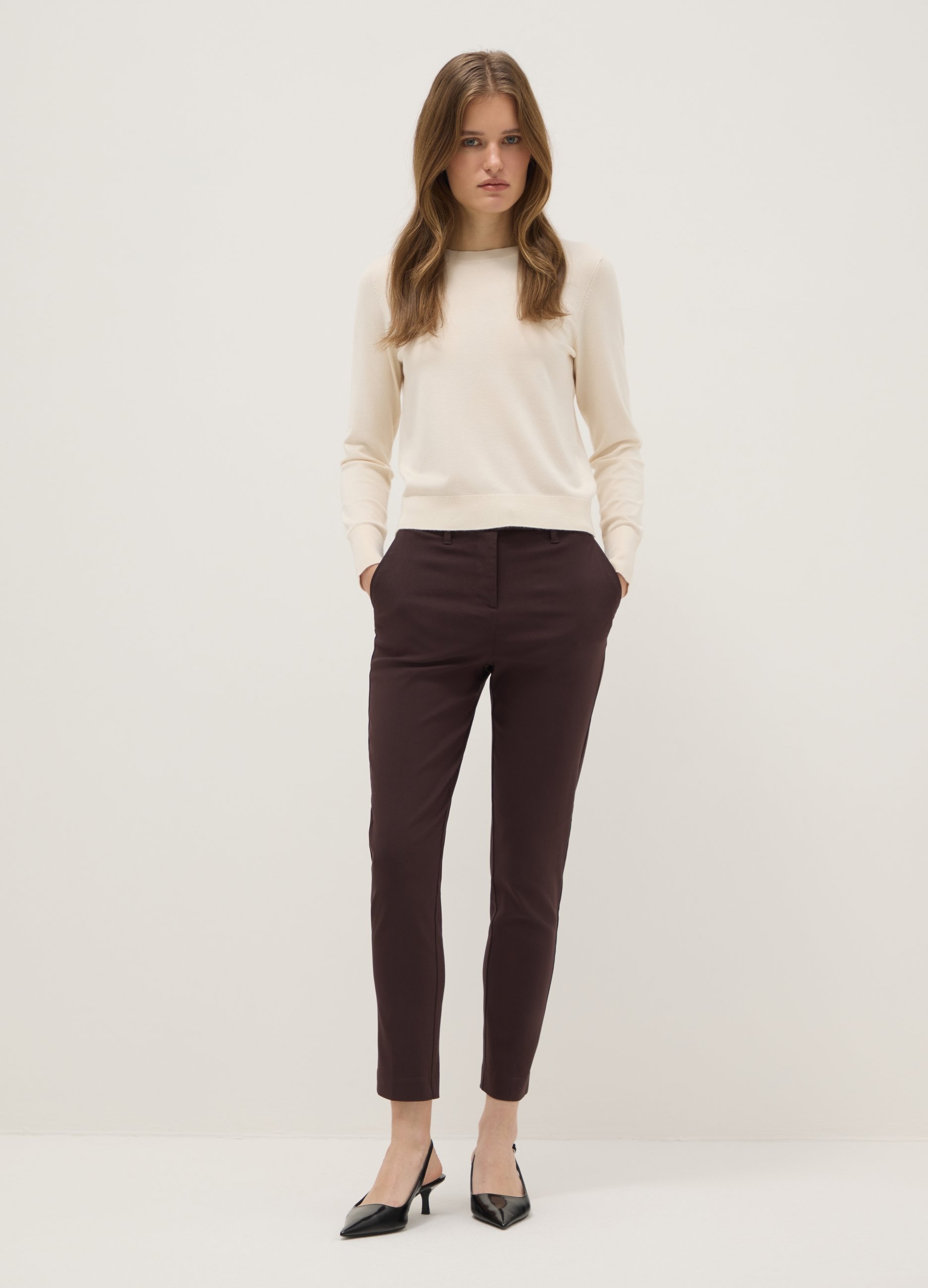 Pantalones Chino Marrones De Corte Slim, Mujer, Marrón oscuro, Talla: 50