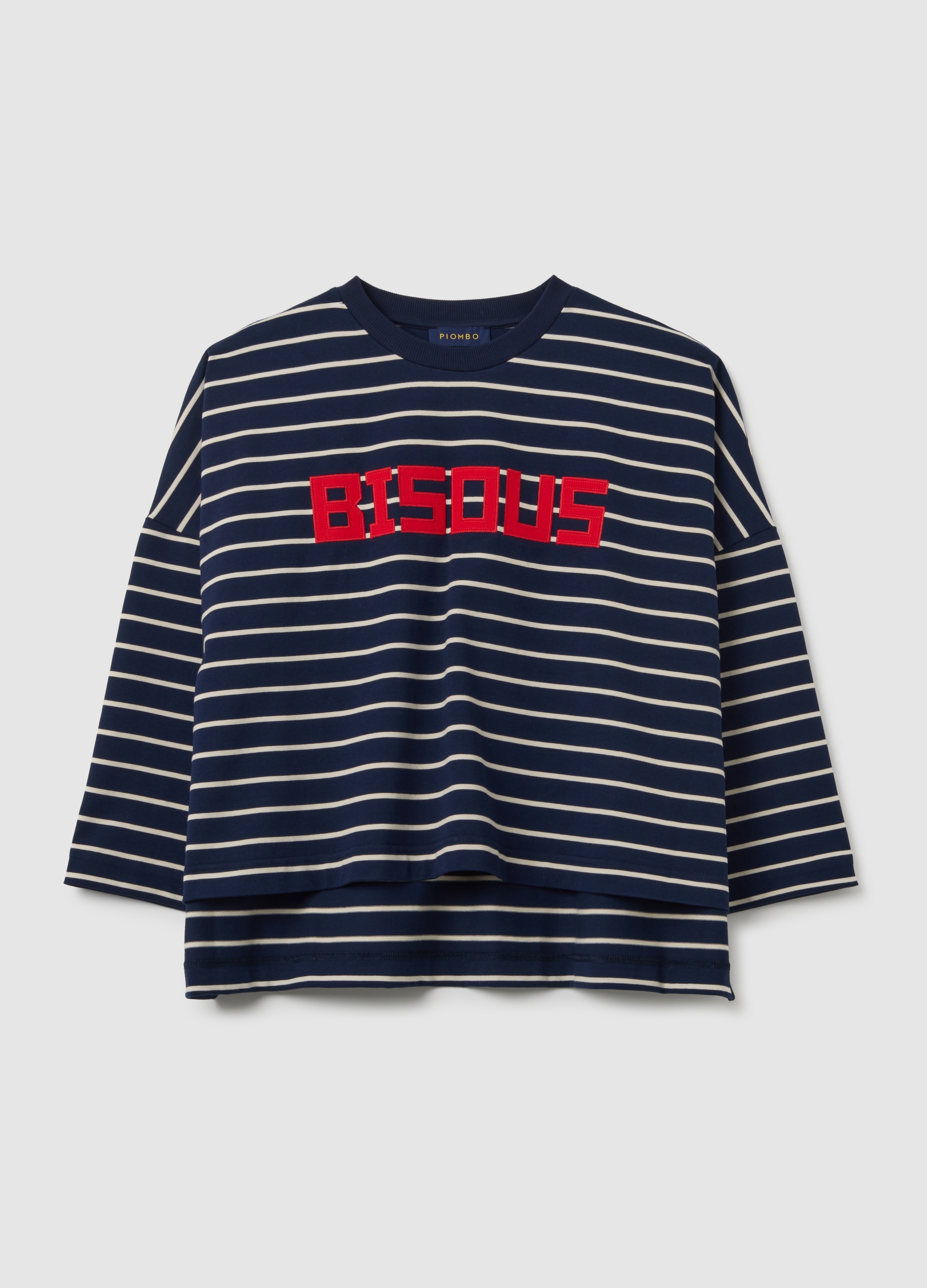 T-shirt In Puro Cotone Multicolor Over, Mujer, Azul/Blanco, Talla: FASUL