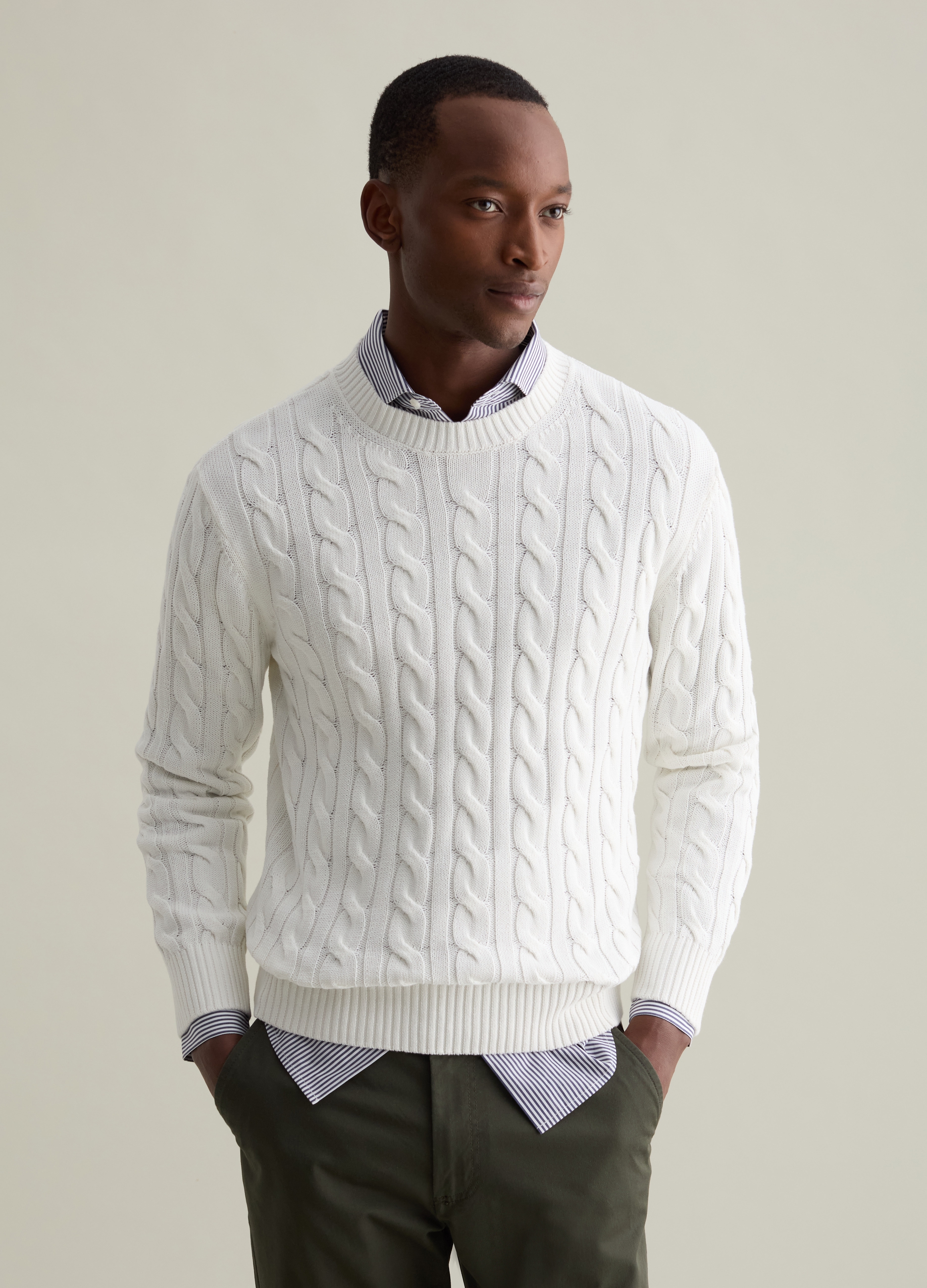 PIOMBO, Pullover Con Lavorazione A Treccia, Uomo, Bianco, Taglia: S