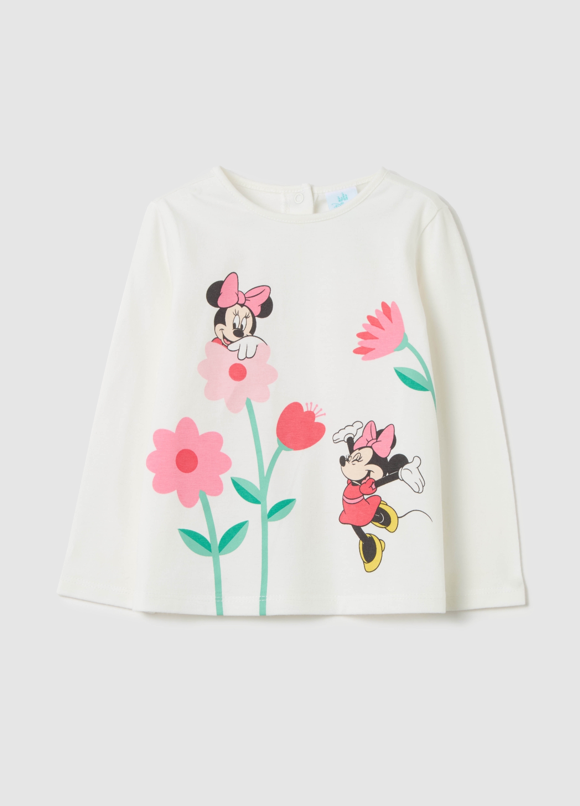 FAGOTTINO, T-shirt Maniche Lunghe Stampa Minnie E Fiori, Bambina, Bianco, Taglia: 12-18