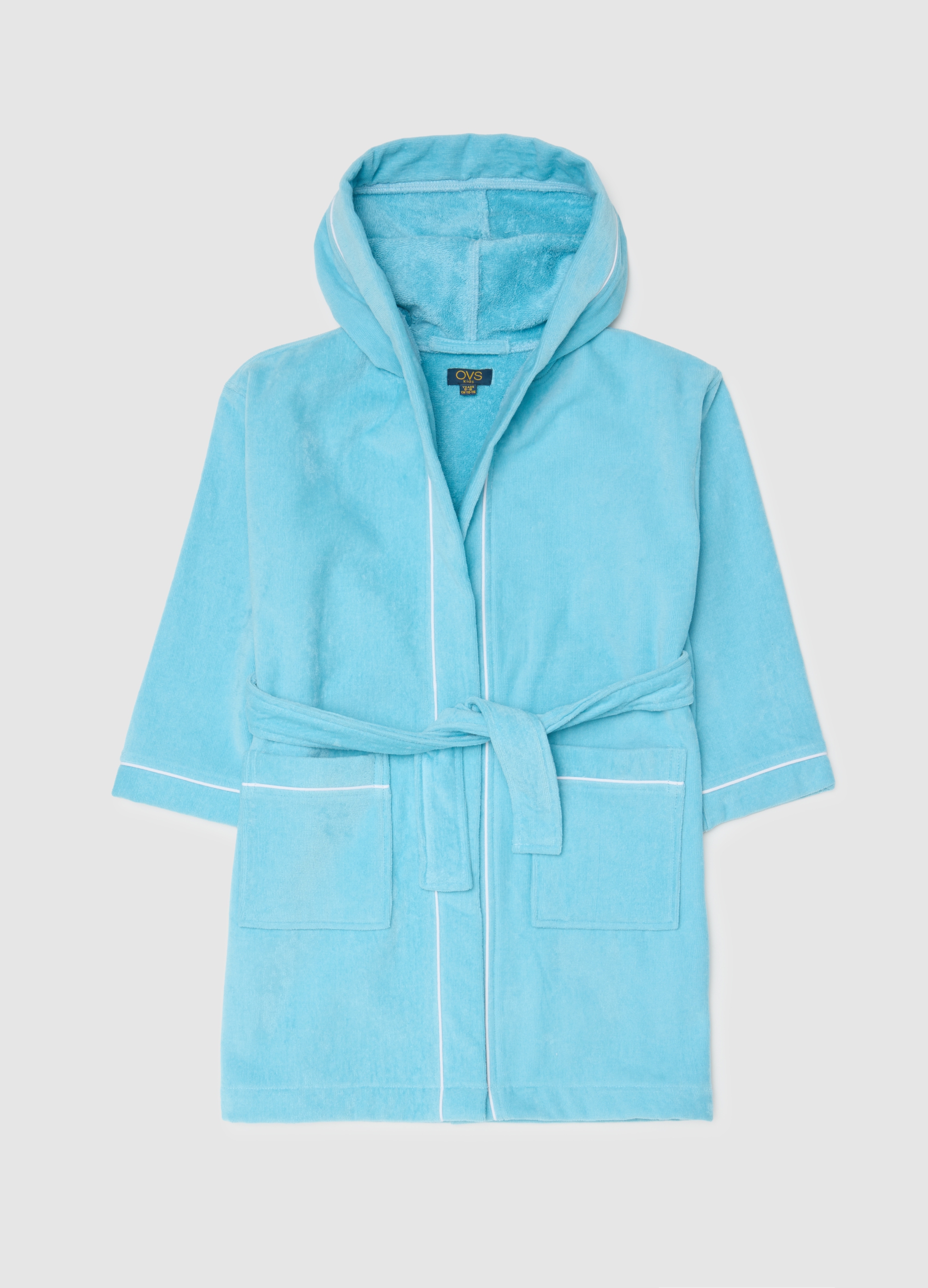 Albornoz Multicolor De Niño En Algodón Puro Con Capucha, Niño, Blanco/azul claro, Talla: 5-6