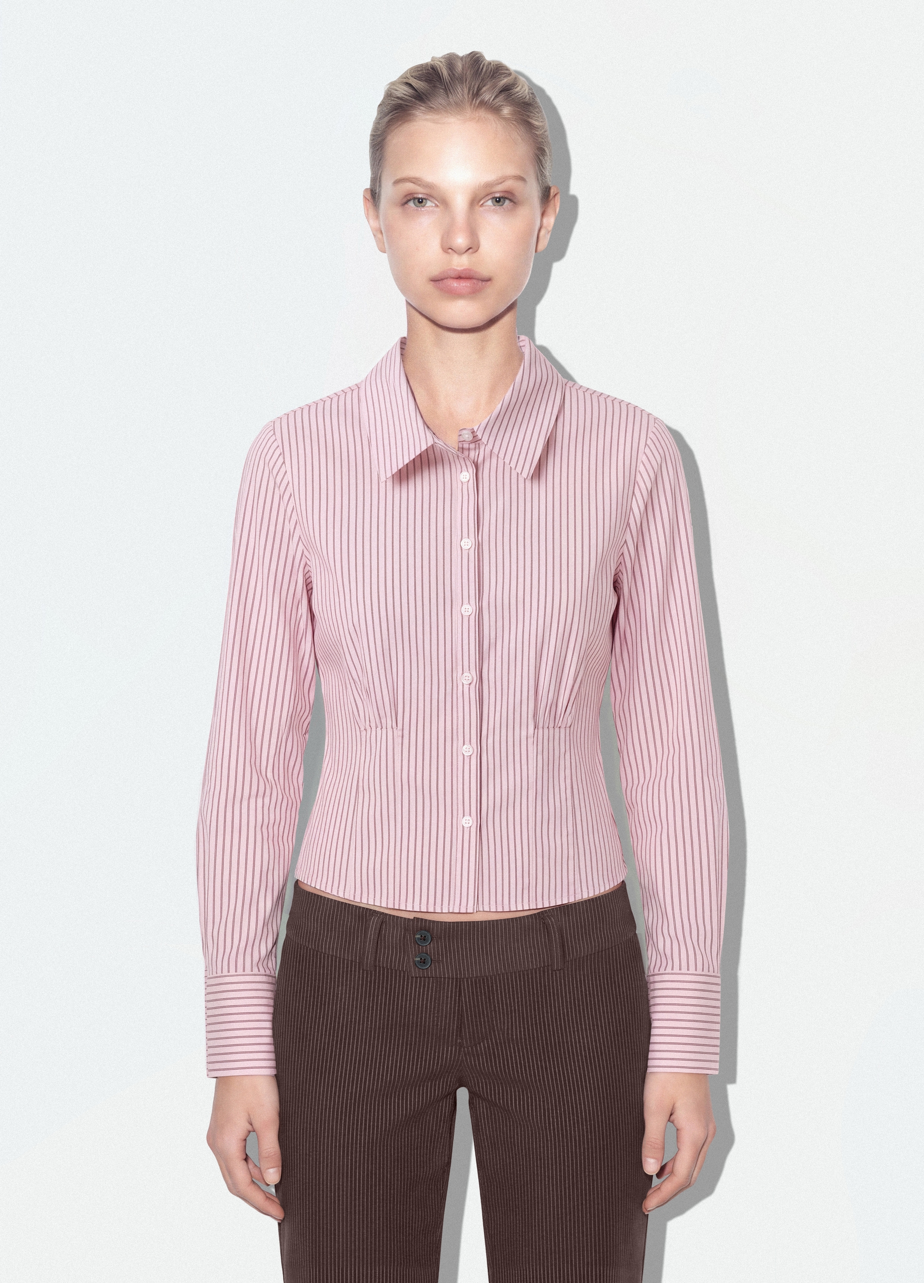 B.ANGEL, Camicia Rosa A Righe In Cotone Elasticizzato Slim Fit, Donna, Rosa, Taglia: XS