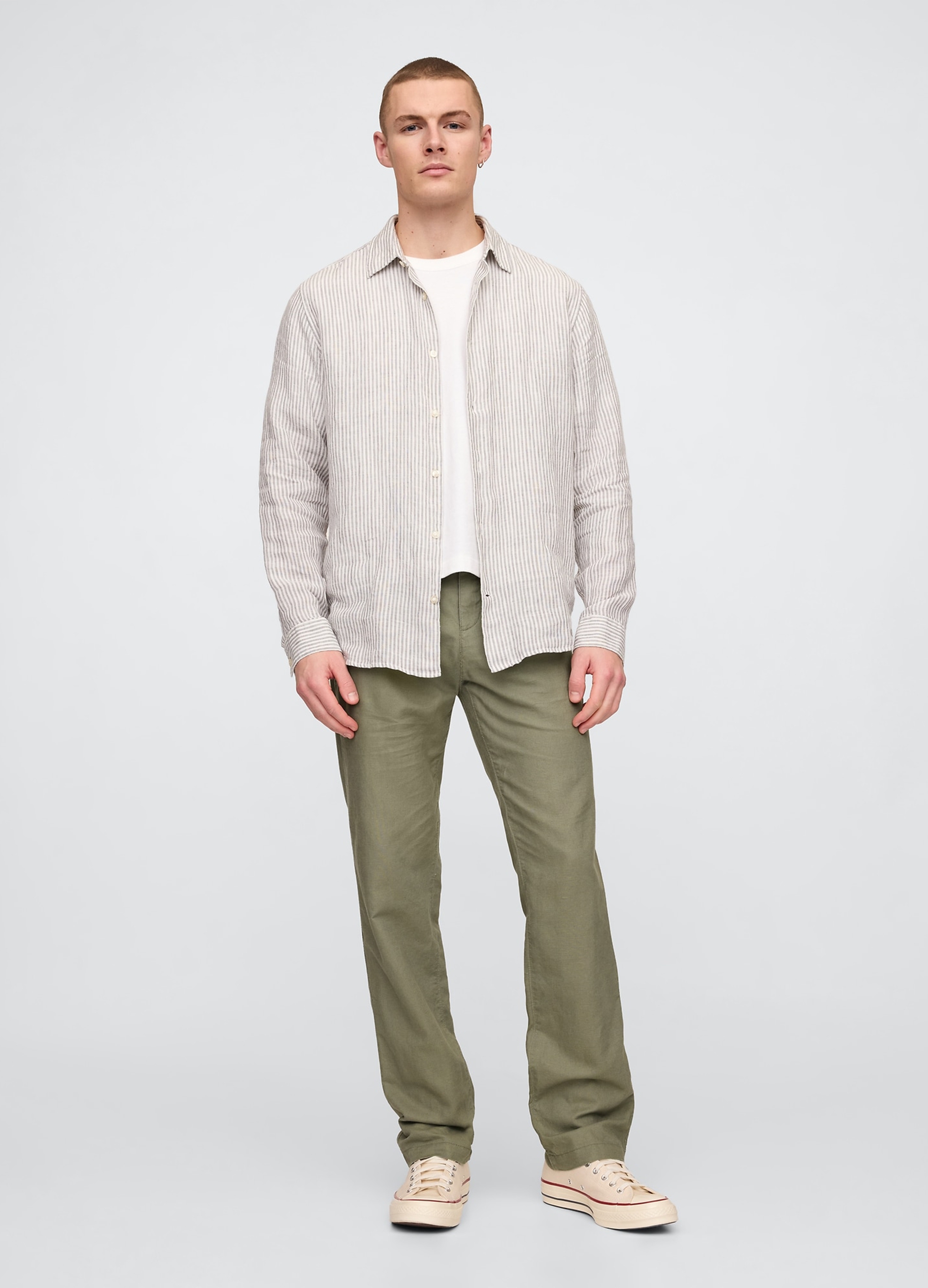 GAP, Pantaloni Regular Verdi In Lino E Cotone, Uomo, Verde, Taglia: 38 x 32