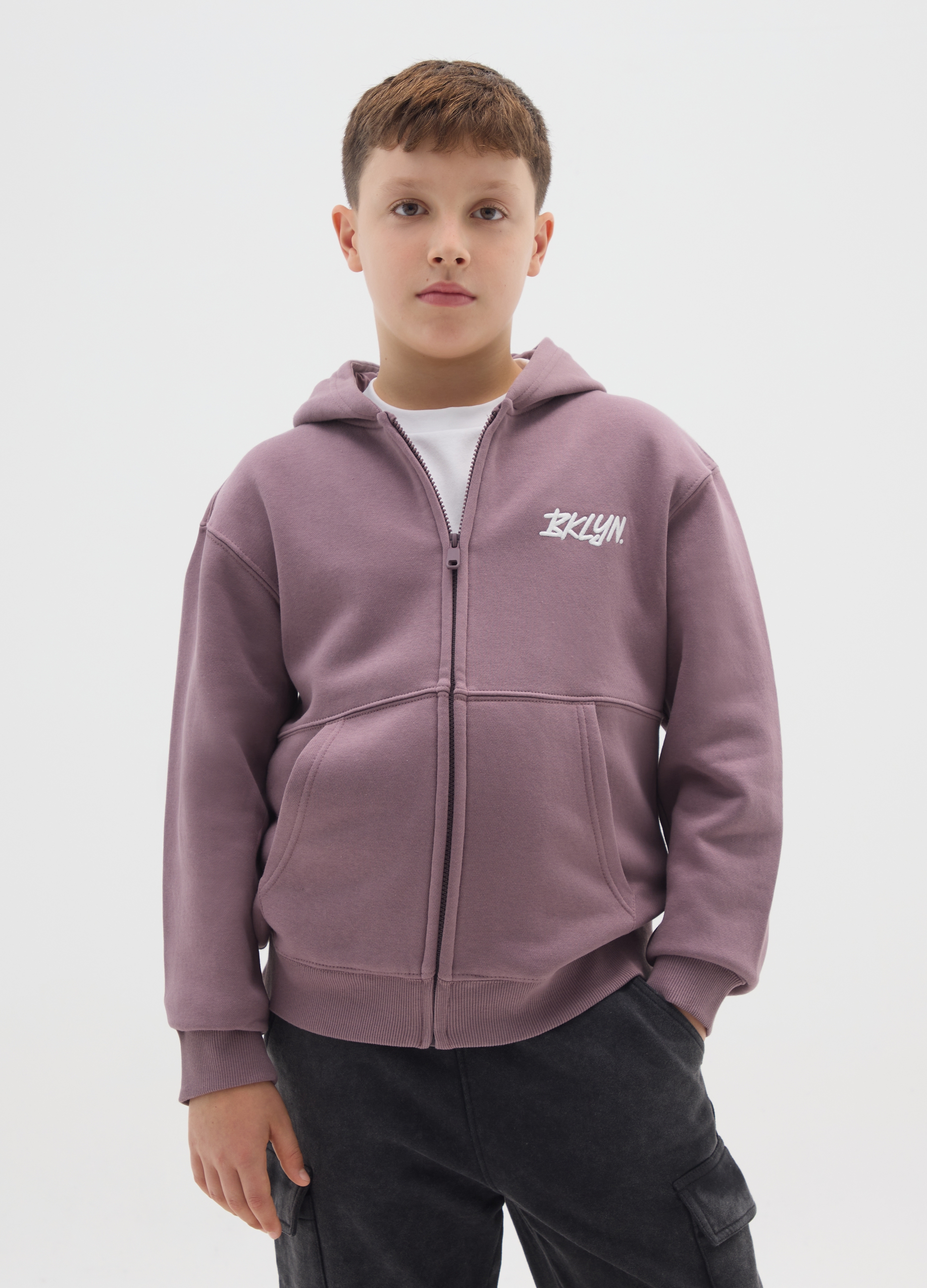OVS KIDS, Felpa Da Ragazzo In Misto Cotone Elasticizzato Viola Regular Fit Con Zip E Girocollo, Bambino, Viola, Taglia: 11-12