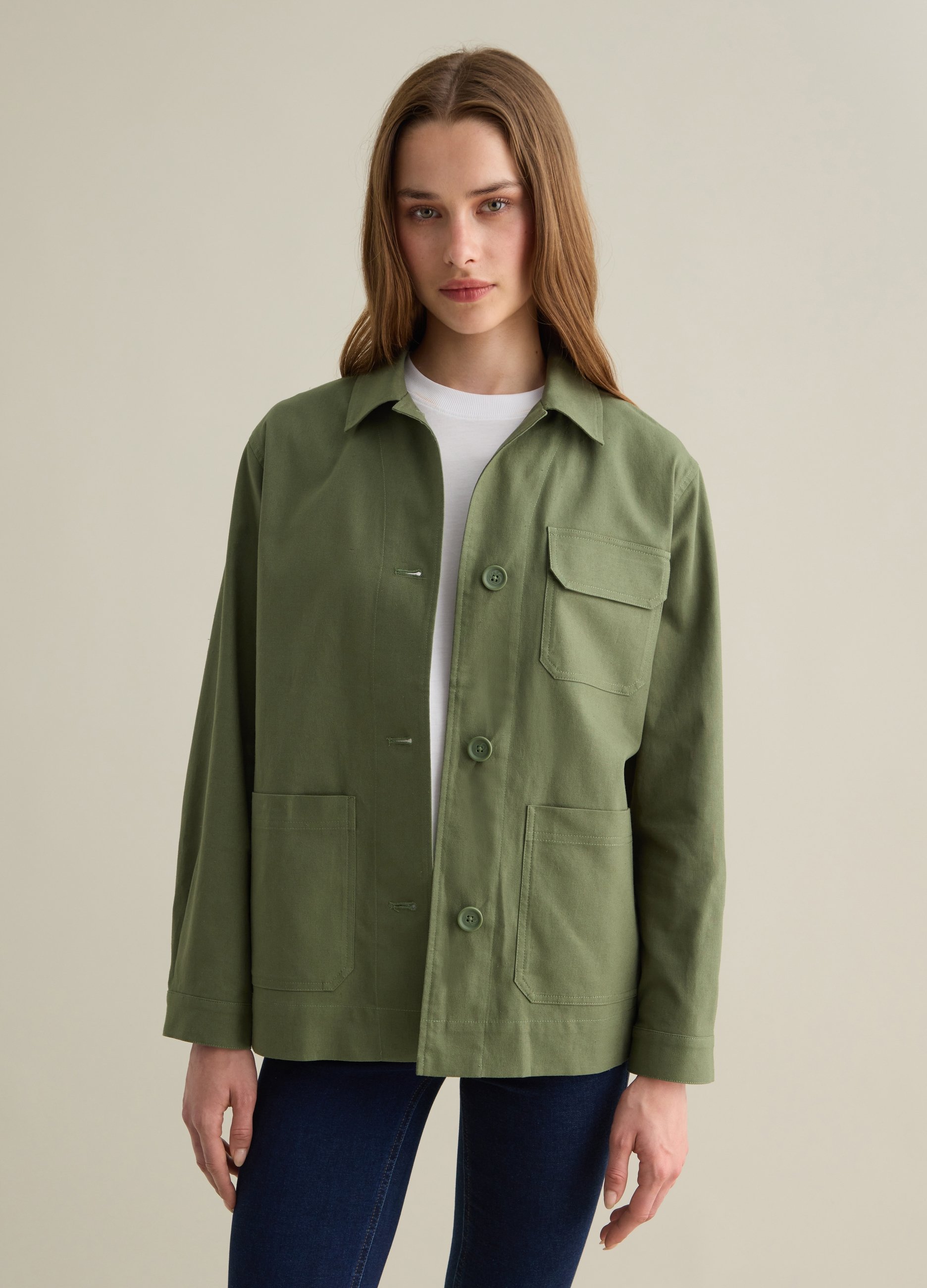 PIOMBO, Chaqueta Verde Ajuste Regular De Algodón Y Lino Piombo, Mujer, Verde militar, Talla: 36