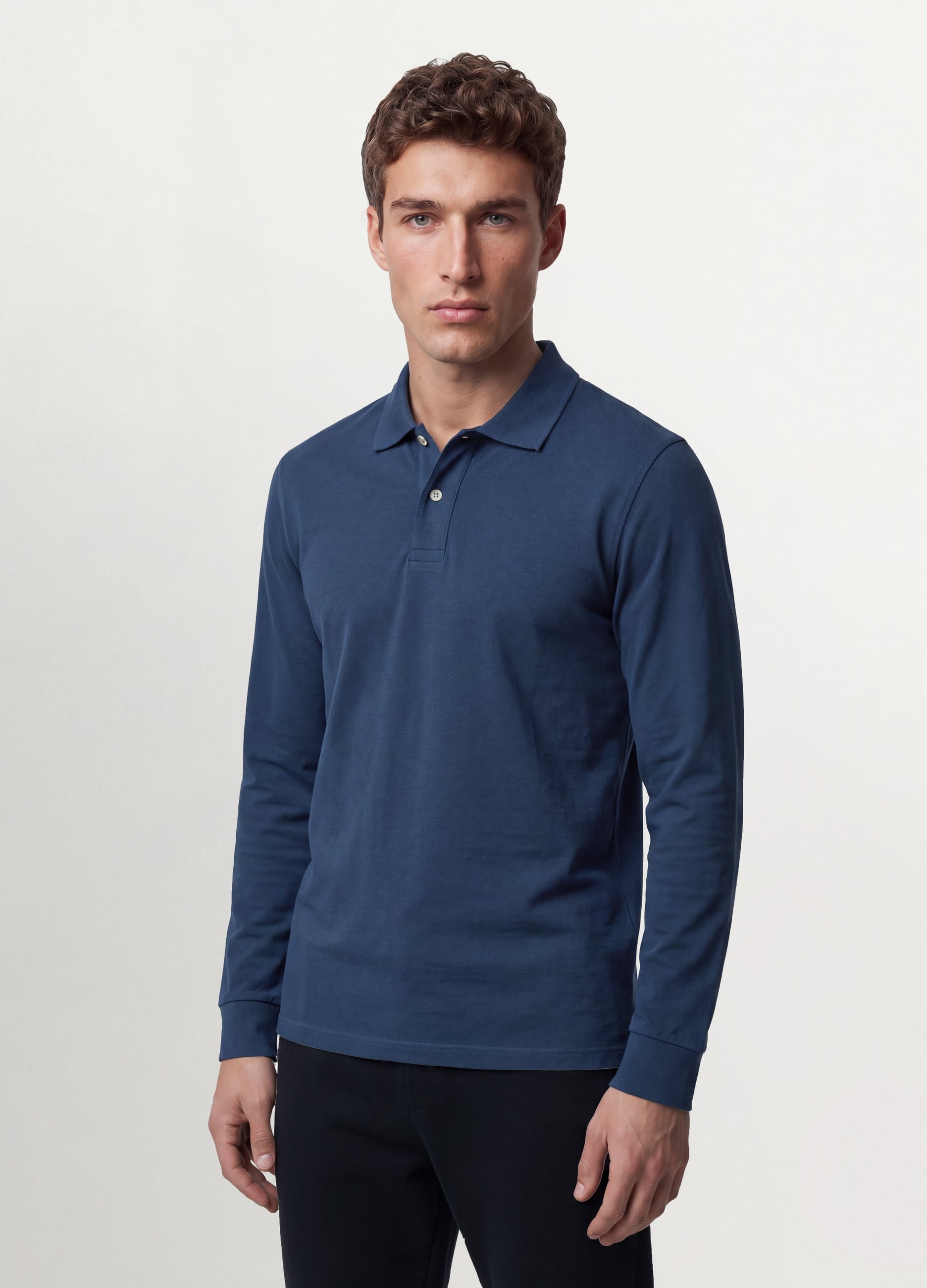 OVS, Polo Blu In Piquet Di Puro Cotone Organico A Maniche Lunghe Regular Fit, Uomo, Blu, Taglia: L