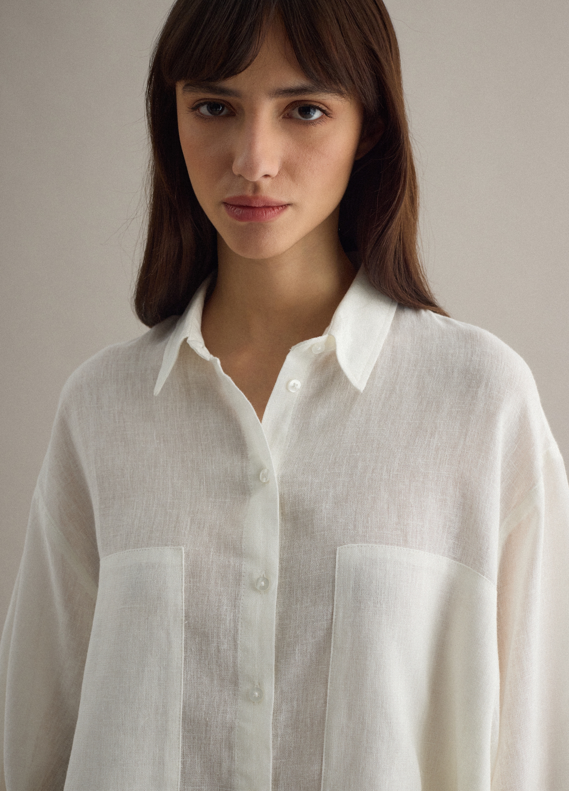 Piombo Contemporary, Camisa Blanca De Lino Mezcla De Corte Extragrande, Mujer, Blanco óptico, Talla: 40