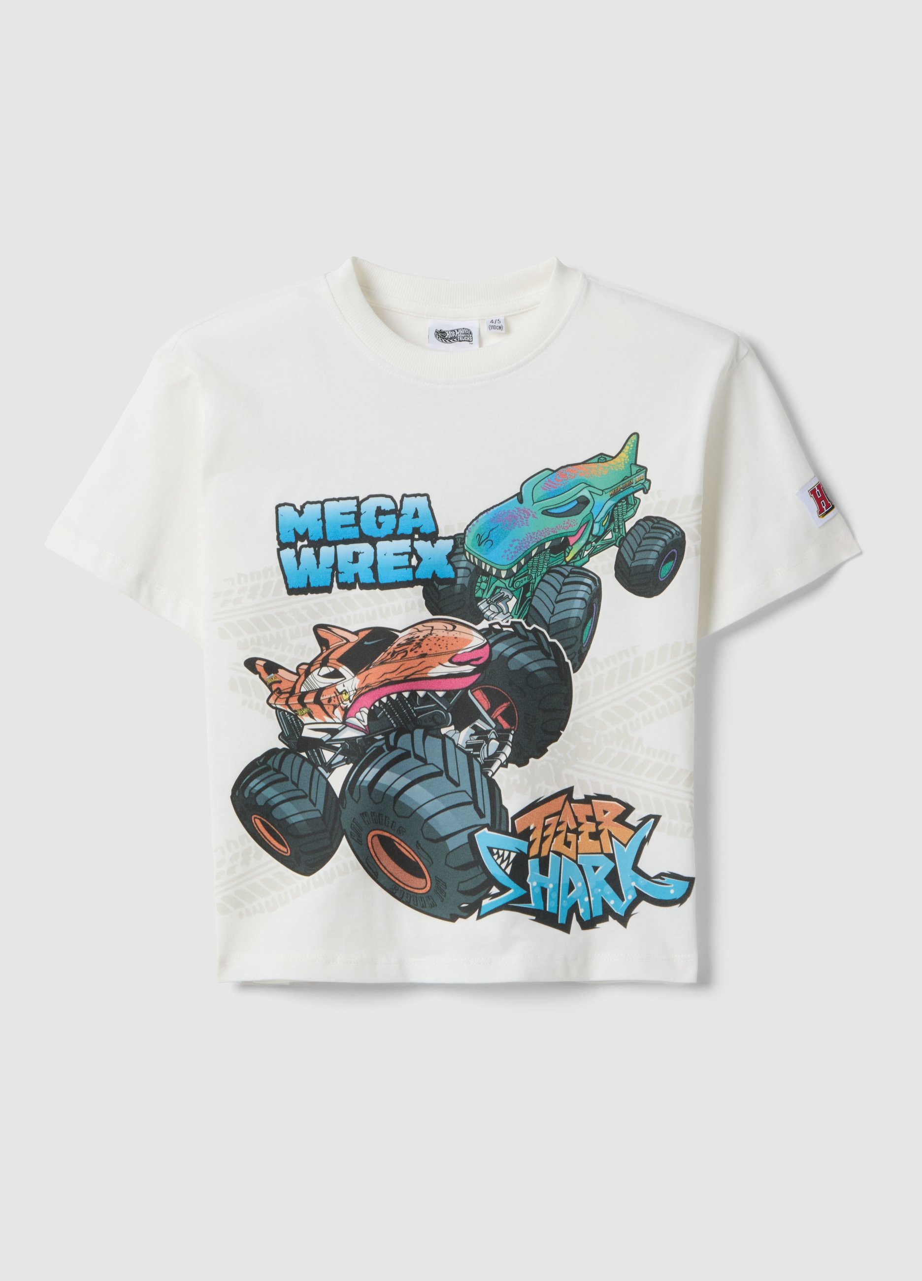 PEANUTS, T-shirt In Puro Cotone Bianca Da Bambino Oversize Fit Con Hot Weels, Niño, Blanco óptico, Talla: 6-7