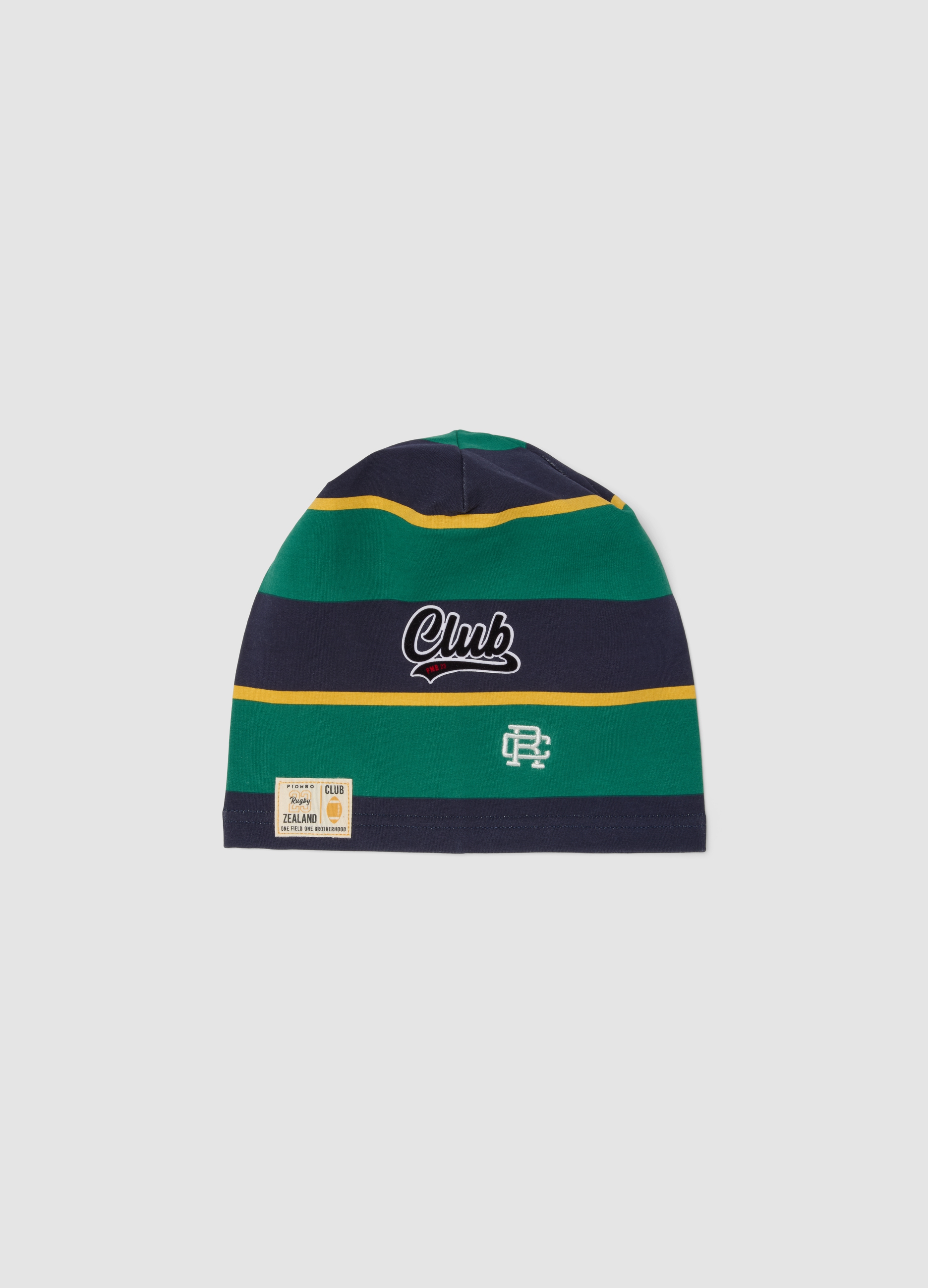 PIOMBO KIDS, Cappello Multicolor In Cotone Elasticizzato A Righe Con Scritta Club, Bambino, Multicolor, Taglia: 52