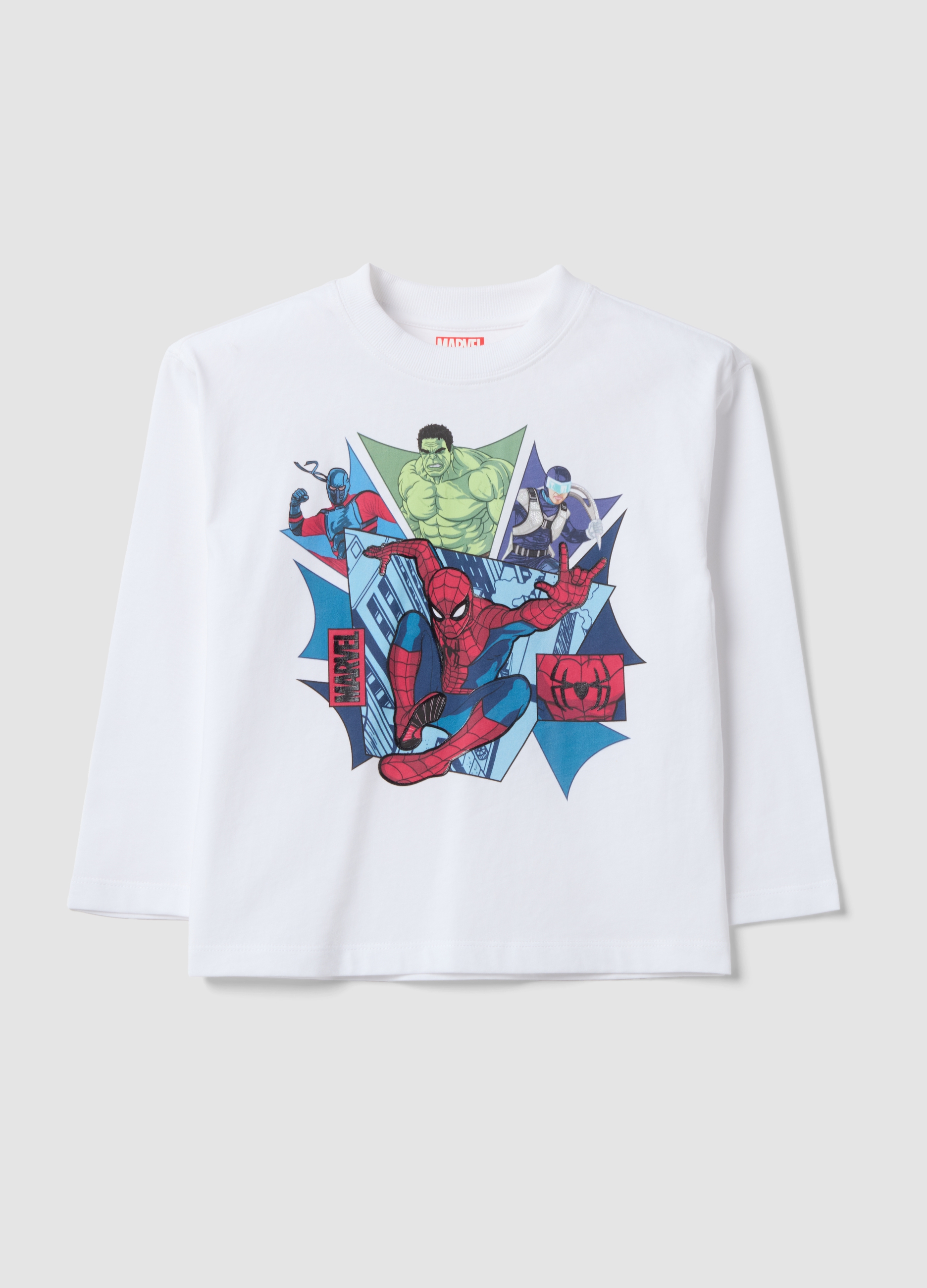 MARVEL, T-shirt Over Bianca In Puro Cotone Con Stampa Marvel Spider-man Per Bambino, Bianco, Taglia: 3-4