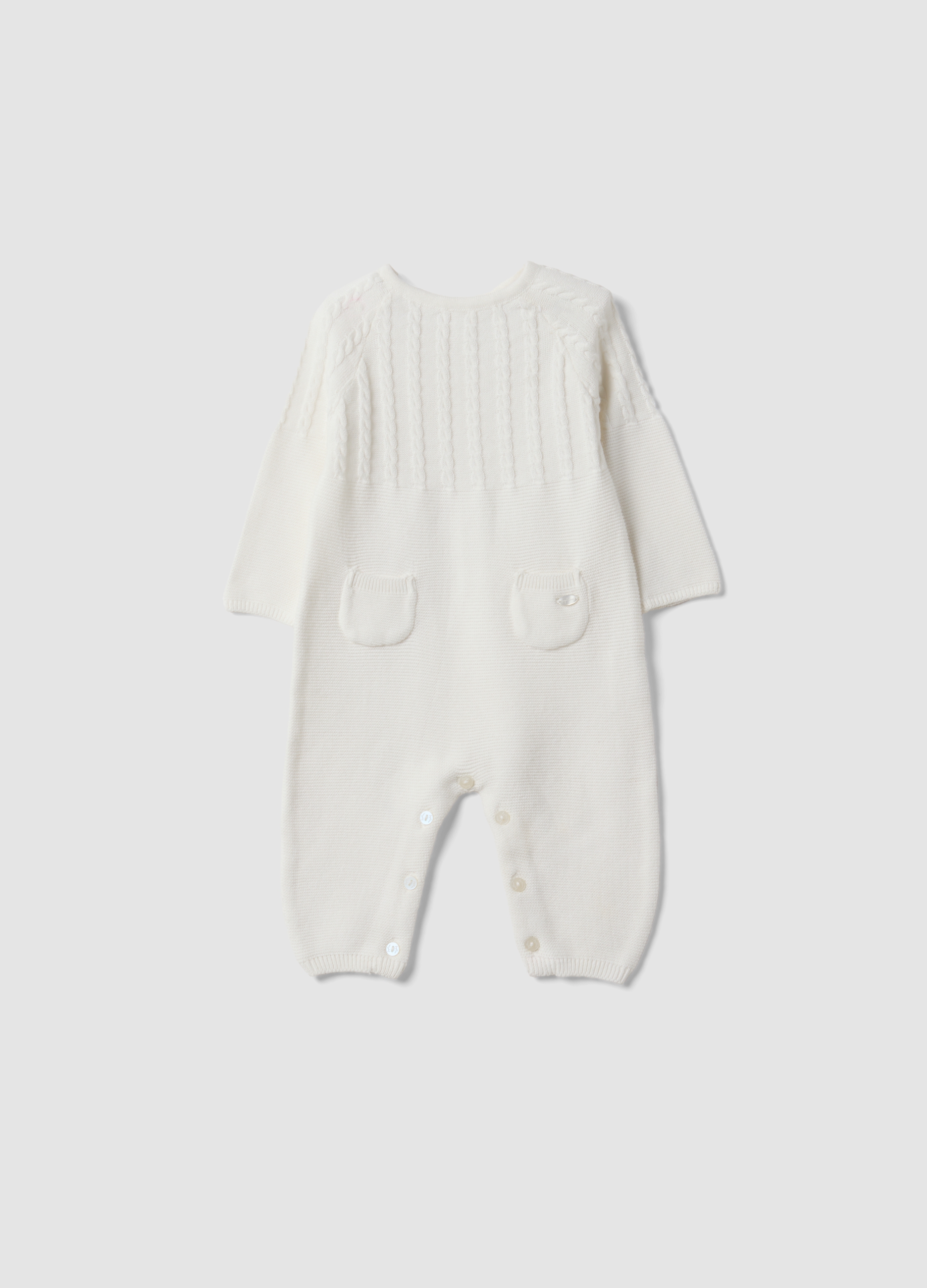 FAGOTTINO, Tutina Bianca In Puro Cotone Organico Con Lavorazione A Trecce Per Neonati, Unisex, Bianco, Taglia: 0-1
