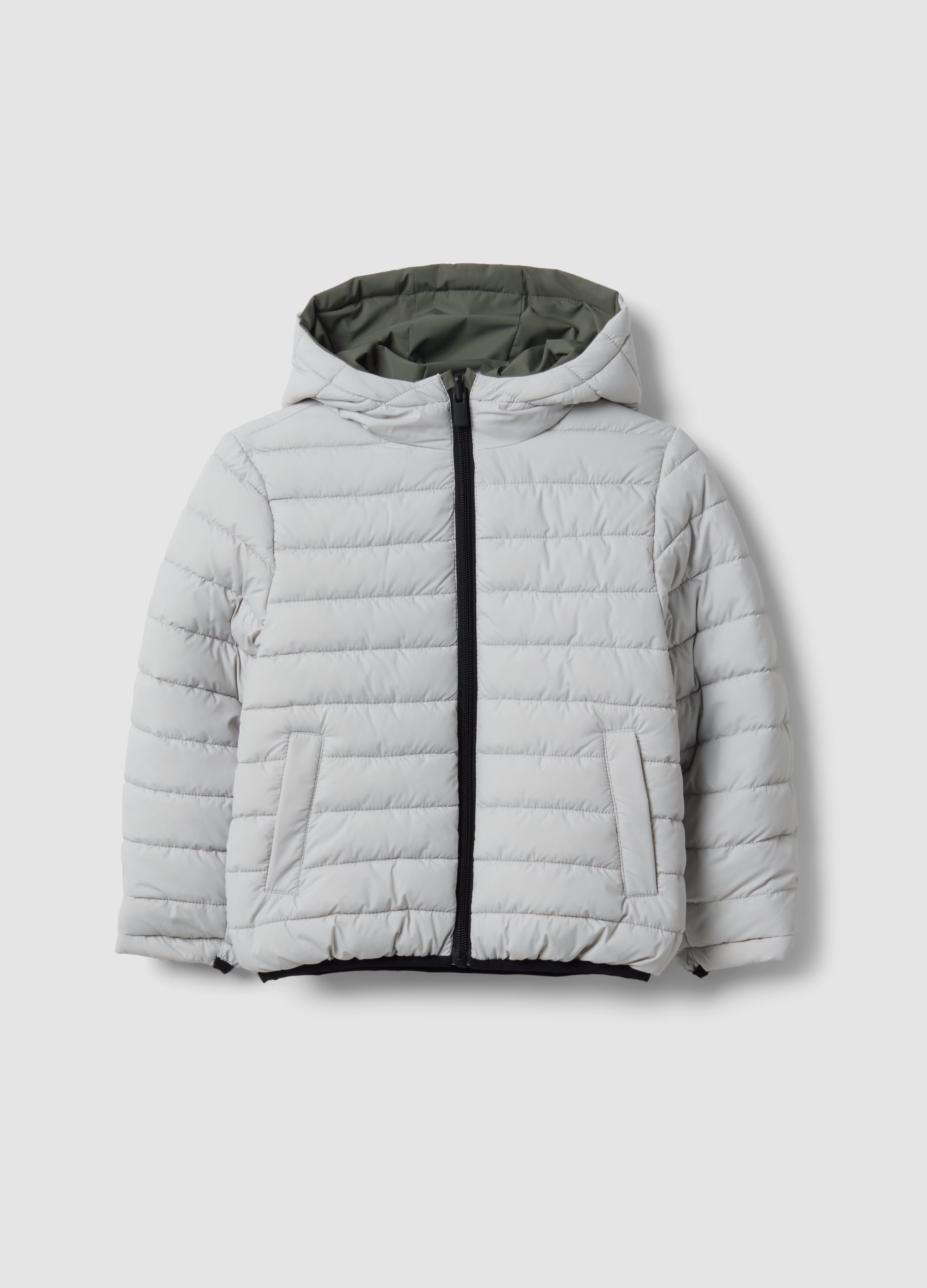 Ovs Kids Chicos Gris/Verde Chaqueta Ultralight Reversible Con Capucha Y Cremallera Para Niño, Niño, Talla: 8-9