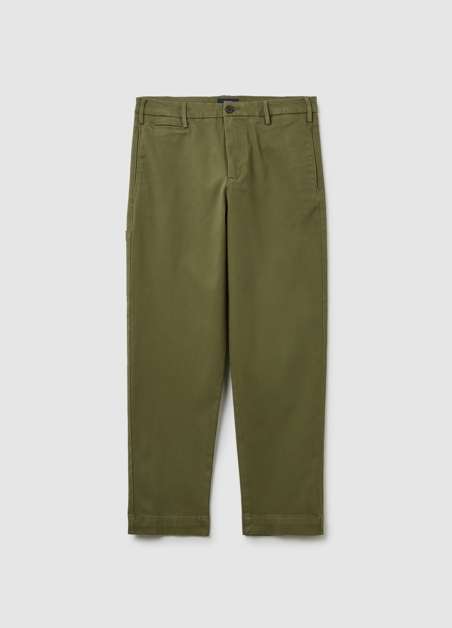 Pantalones Verdes De Algodón Elástico Corte Carrot, Hombre, Verde militar, Talla: 54