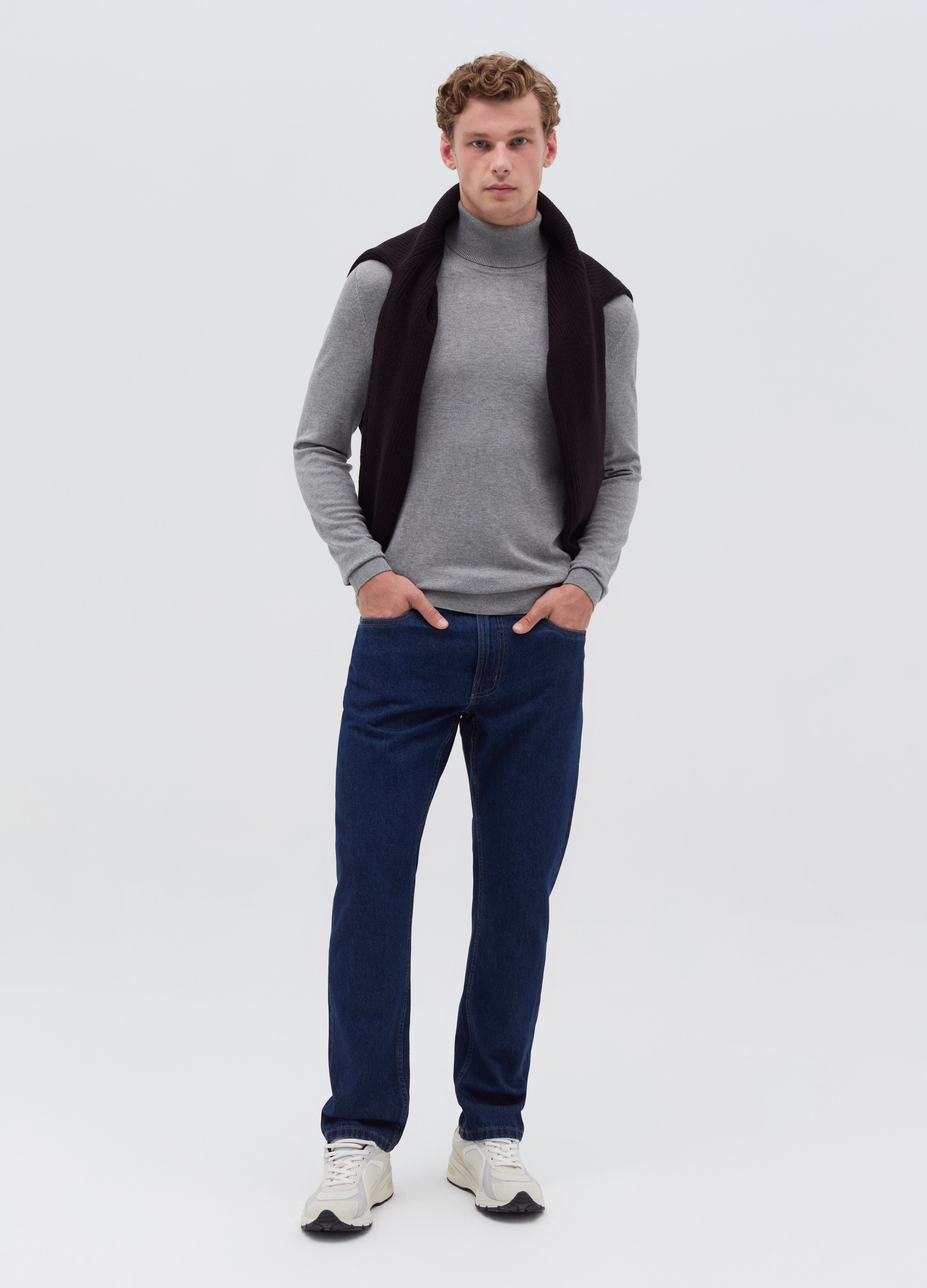 Jersey De Cuello Alto, Hombre, Gris jaspeado, Talla: XXL