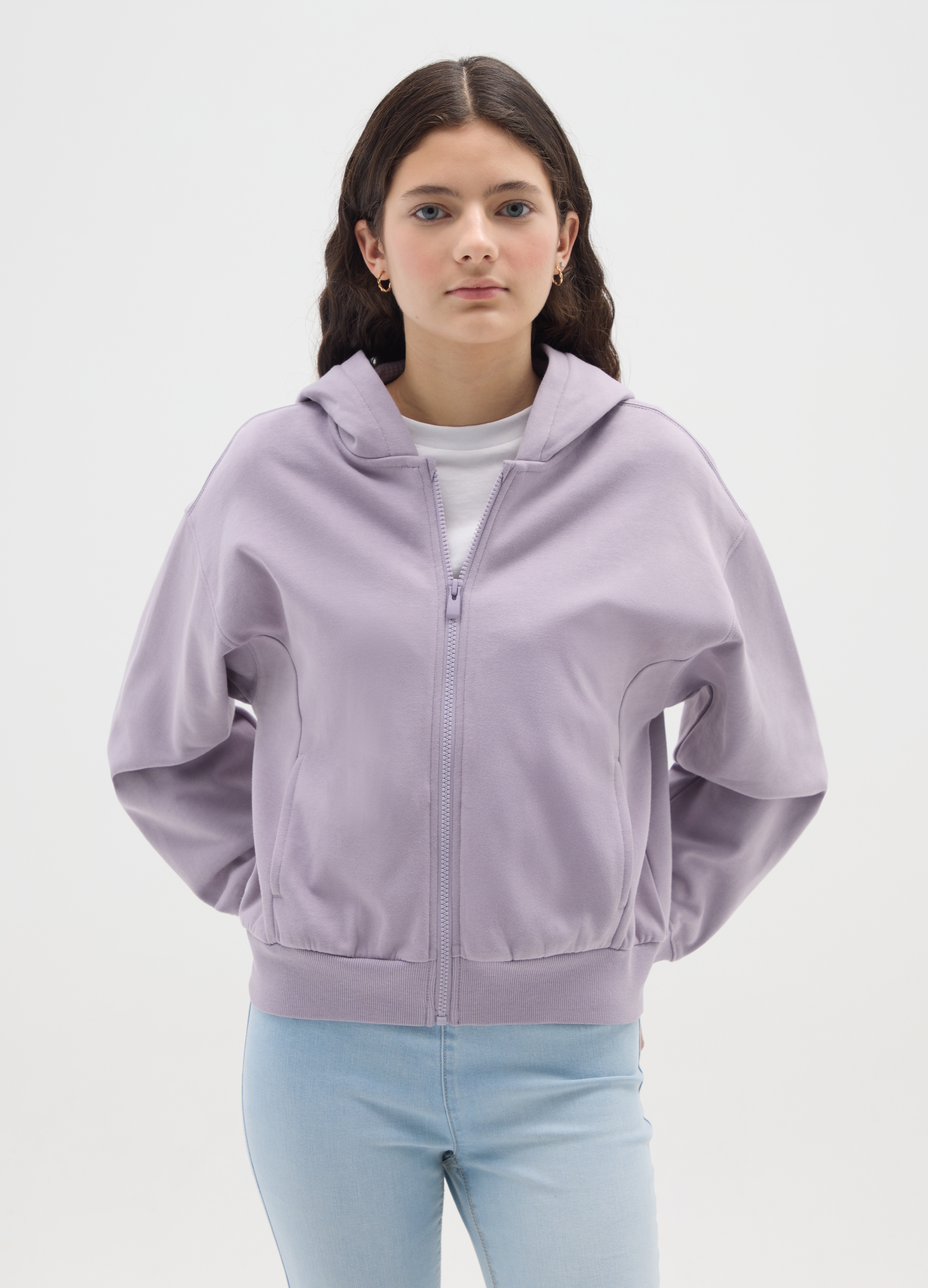 OVS KIDS, Felpa Viola Da Ragazza In Puro Cotone Regular Fit Con Cappuccio E Zip, Bambina, Viola, Taglia: 10-11