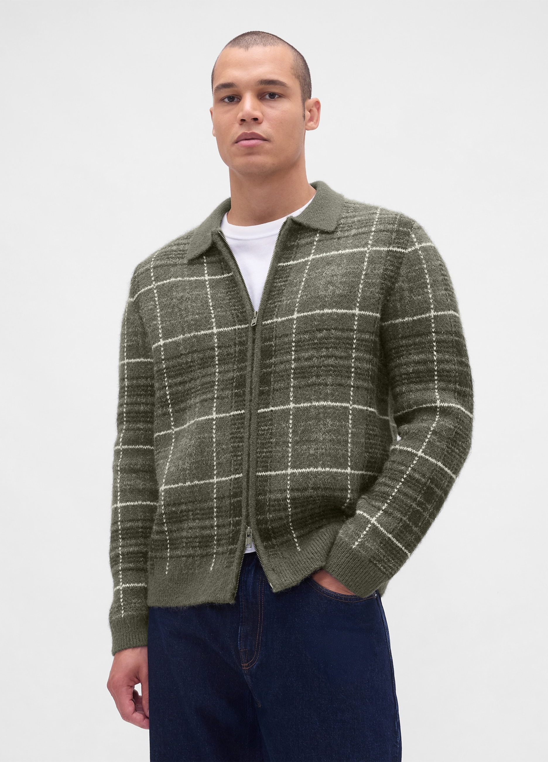 GAP, Cardigan Full Zip A Quadri, Uomo, Verde, Taglia: M