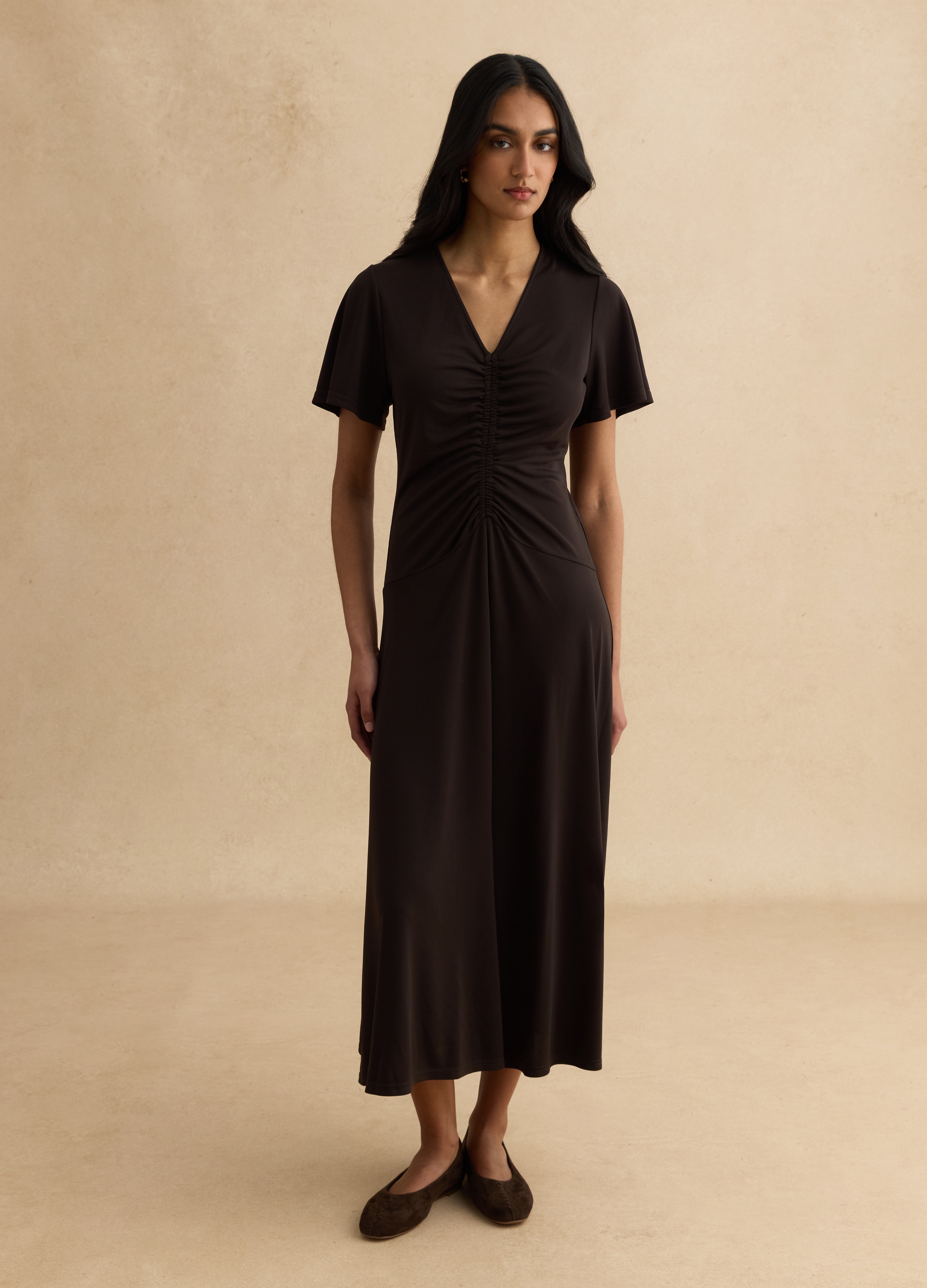 LES COPAINS, Abito Nero Con Scollo A V Arricciato, Mujer, Negro, Talla: 40