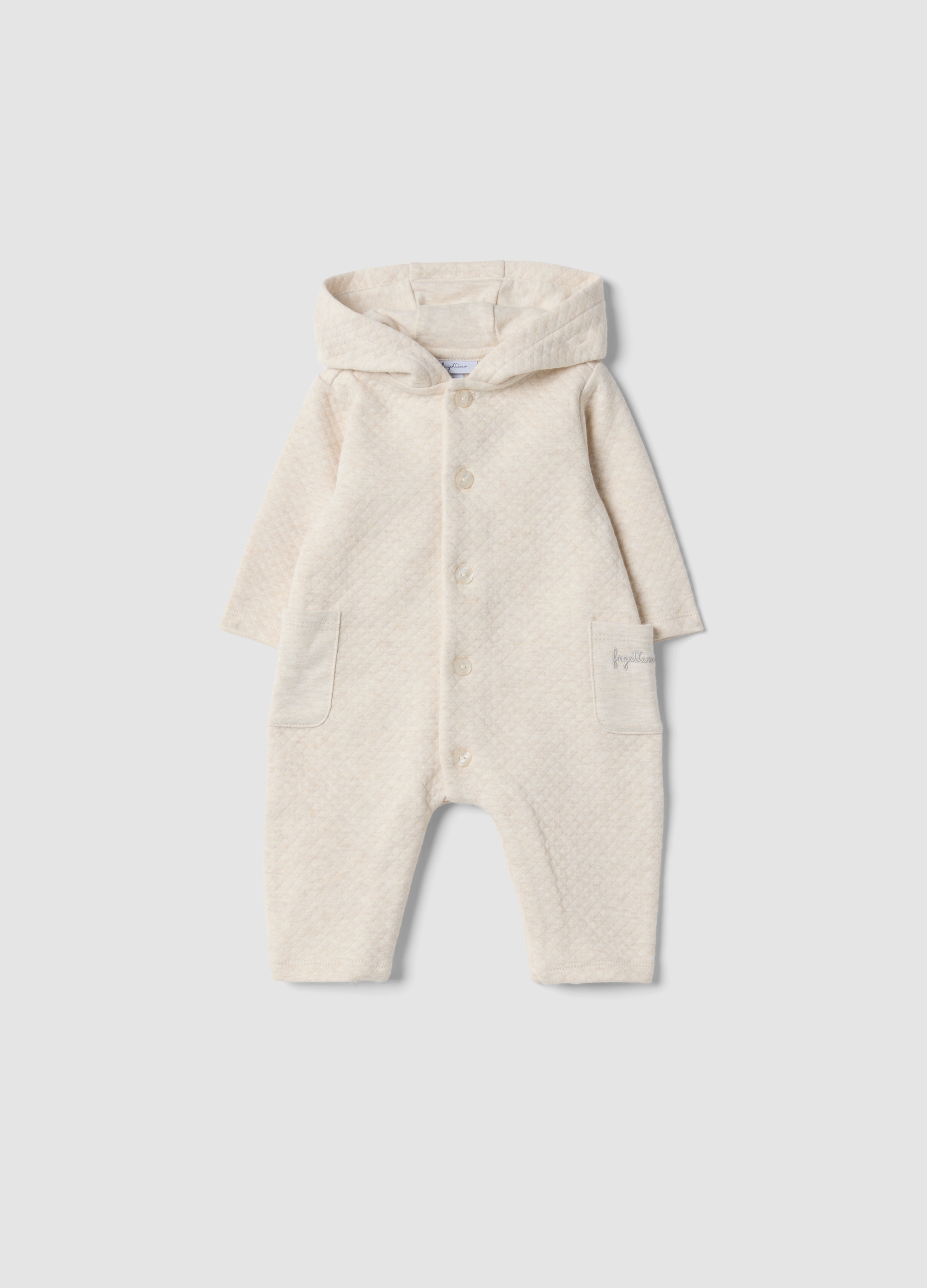 FAGOTTINO, Tutina Beige Con Cappuccio In Misto Cotone Organico, Unisex, Beige, Taglia: 6-9
