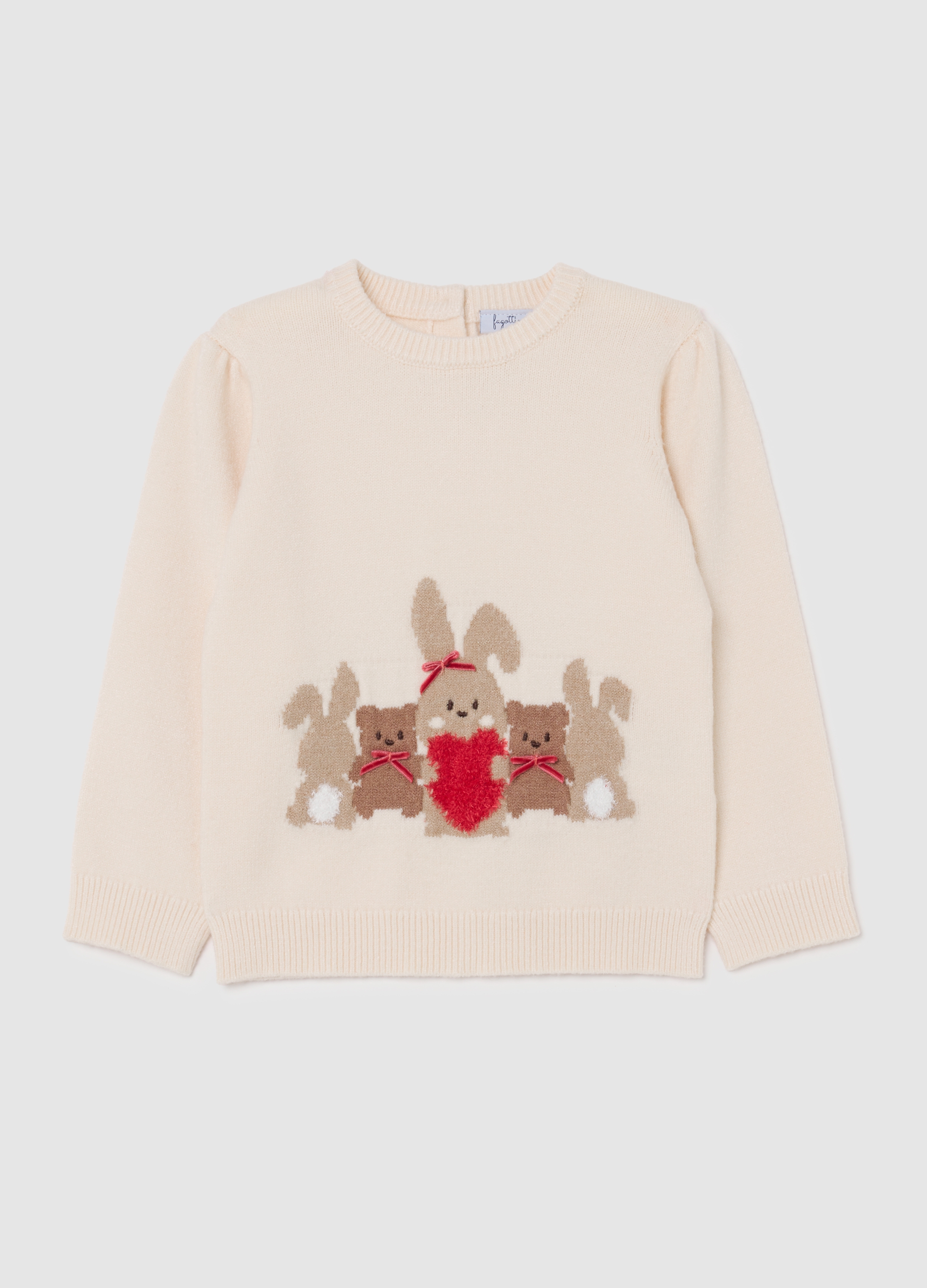 FAGOTTINO, Maglione Da Bimba Beige Regular Fit Con Ricami, Bambina, Beige, Taglia: 18-24