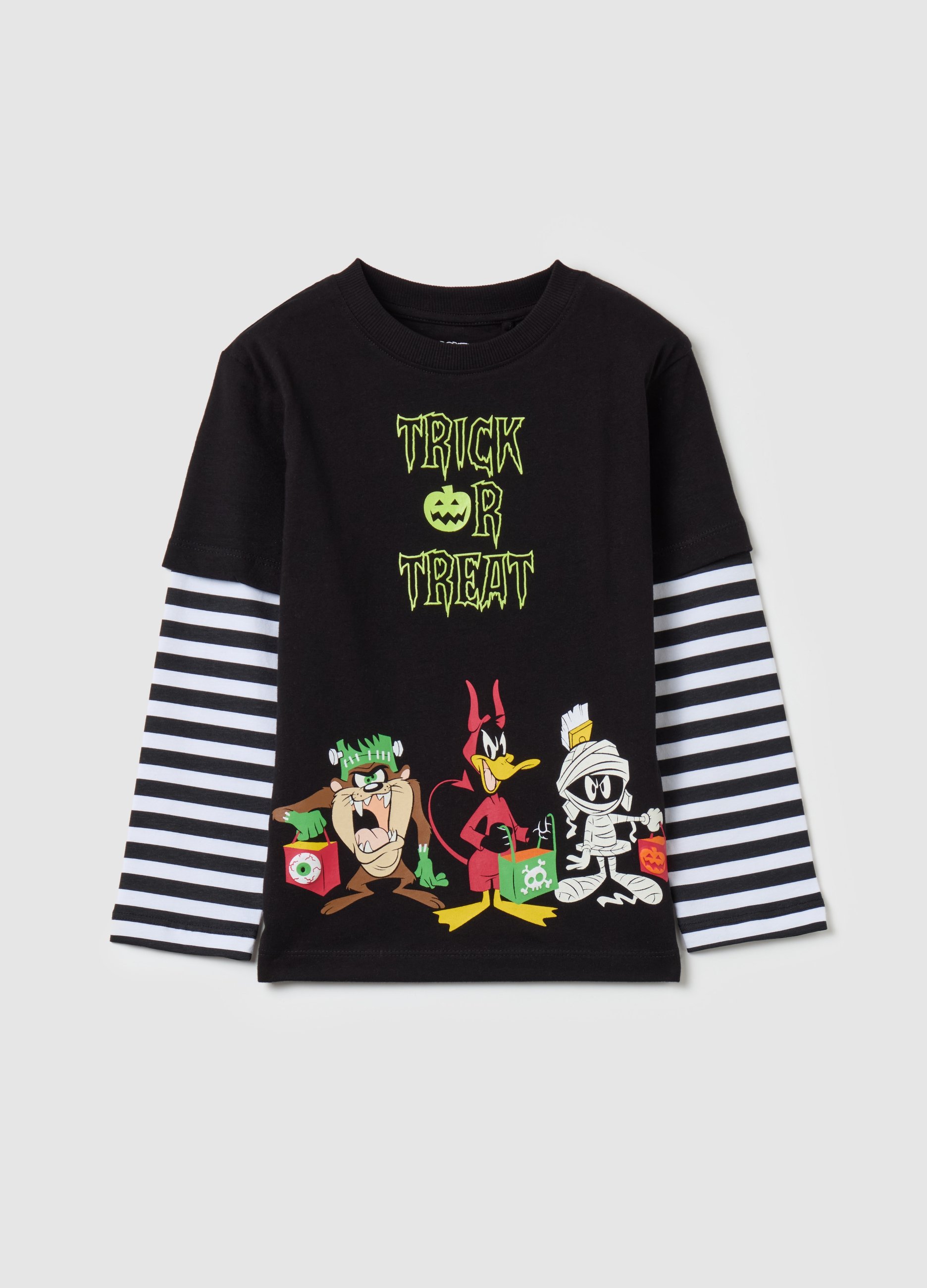 OVS KIDS, Camiseta Motivo Halloween Taz Y Pato Lucas, Niño, Negro, Talla: 8-9