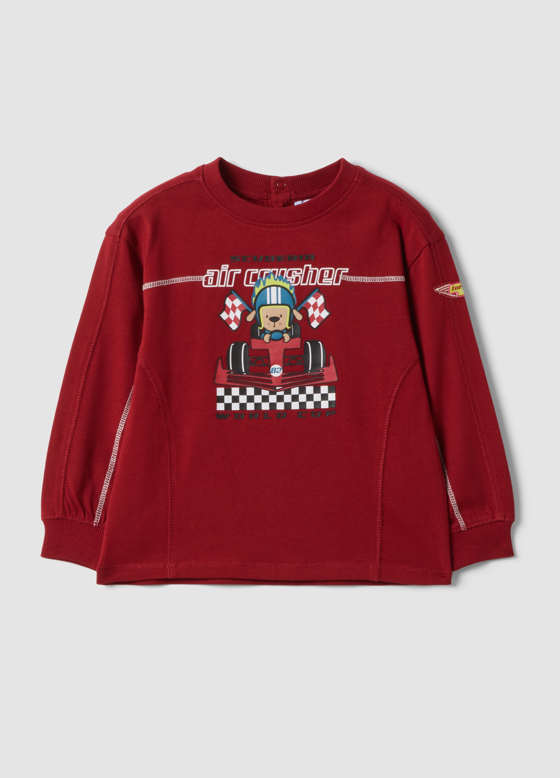 FAGOTTINO, T-shirt Rossa In Puro Cotone Con Girocollo E Stampa Racing Per Bimbo, Bambino, Rosso, Taglia: 12-18