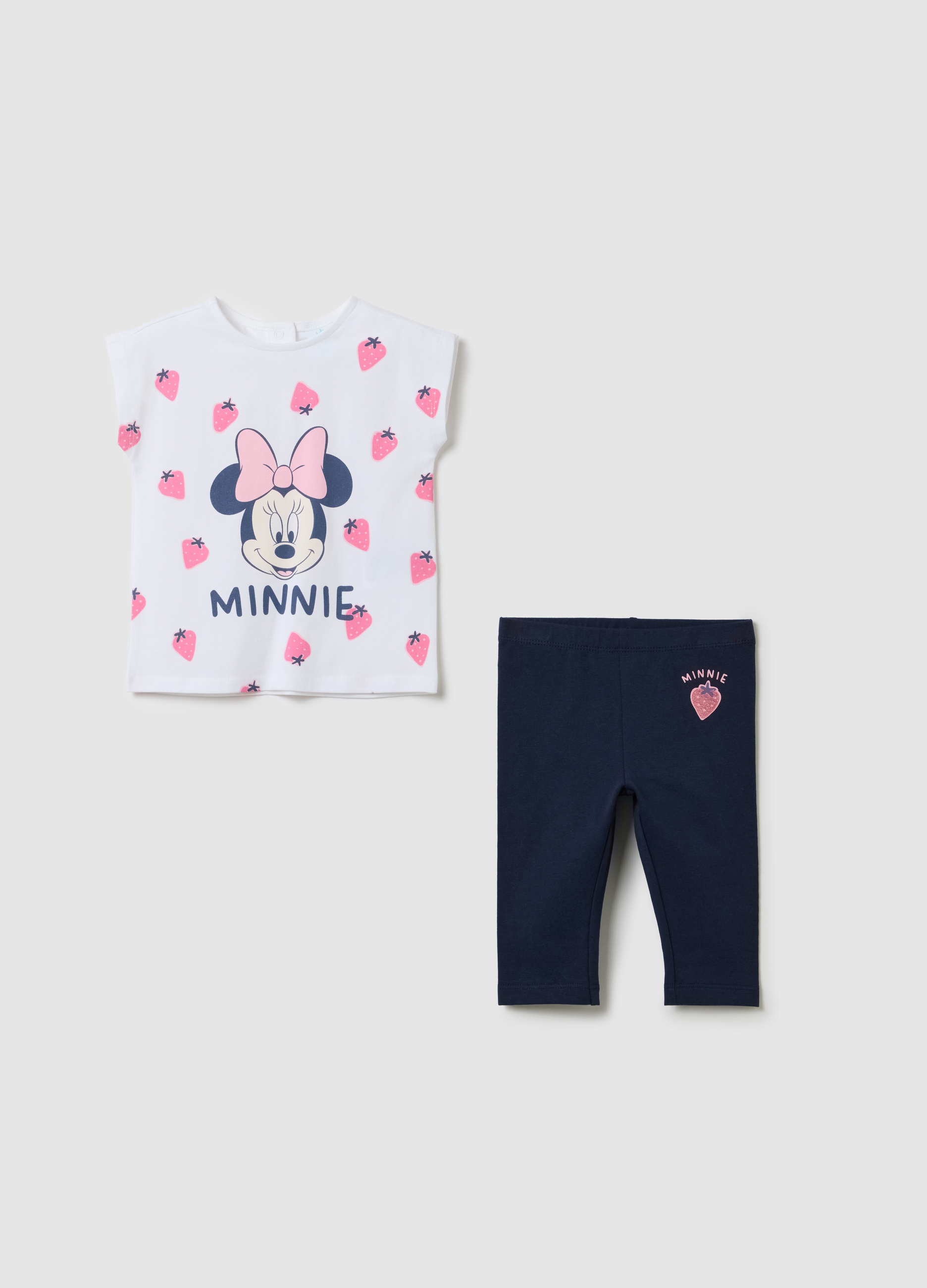 FAGOTTINO, Completo Jogging Da Bambina In Cotone Elasticizzato Bianco E Blu Con Stampa Minnie, Bianco, Taglia: 24-30