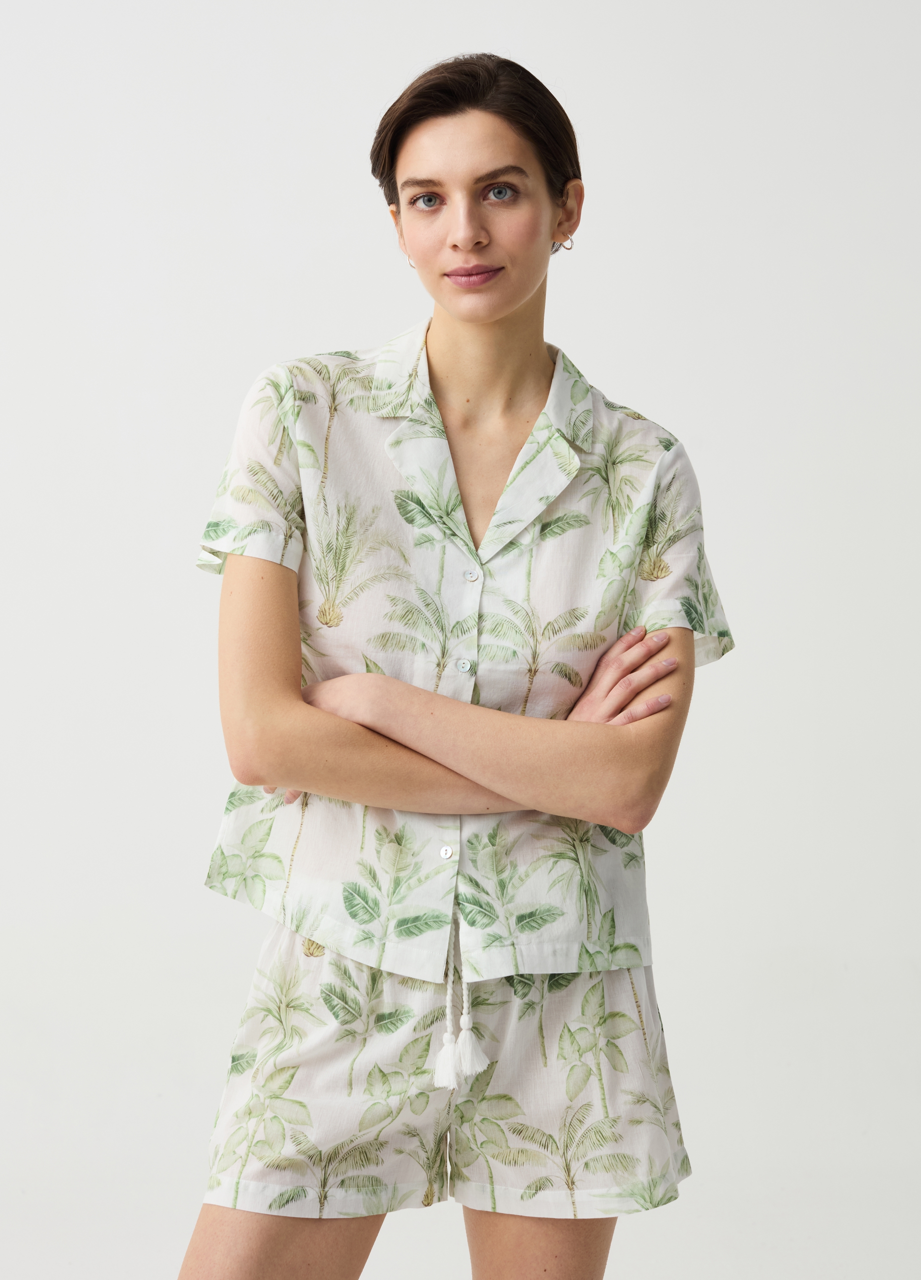 OVS , Pigiama In Tela Con Stampa Palme Tropicali, Donna, Multicolor, Taglia: L