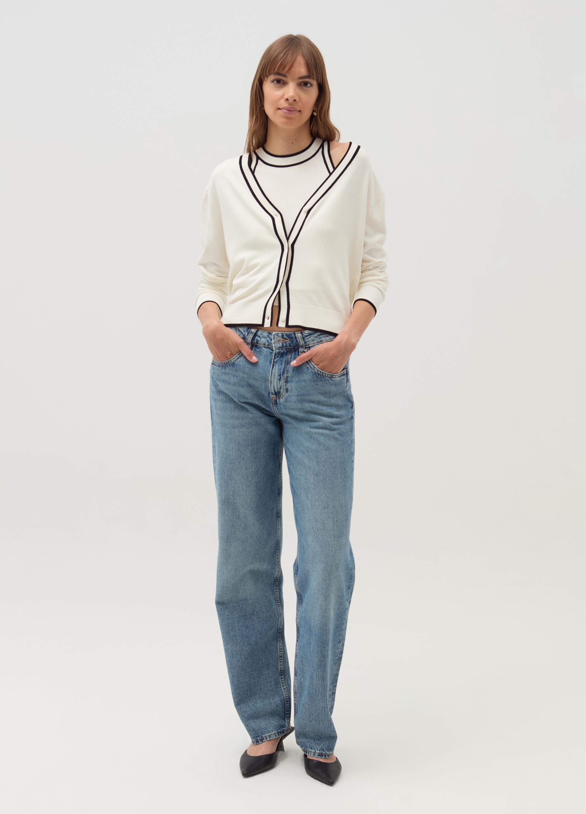 OVS, Cardigan Con Bordi A Contrasto, Donna, Multicolor, Taglia: M