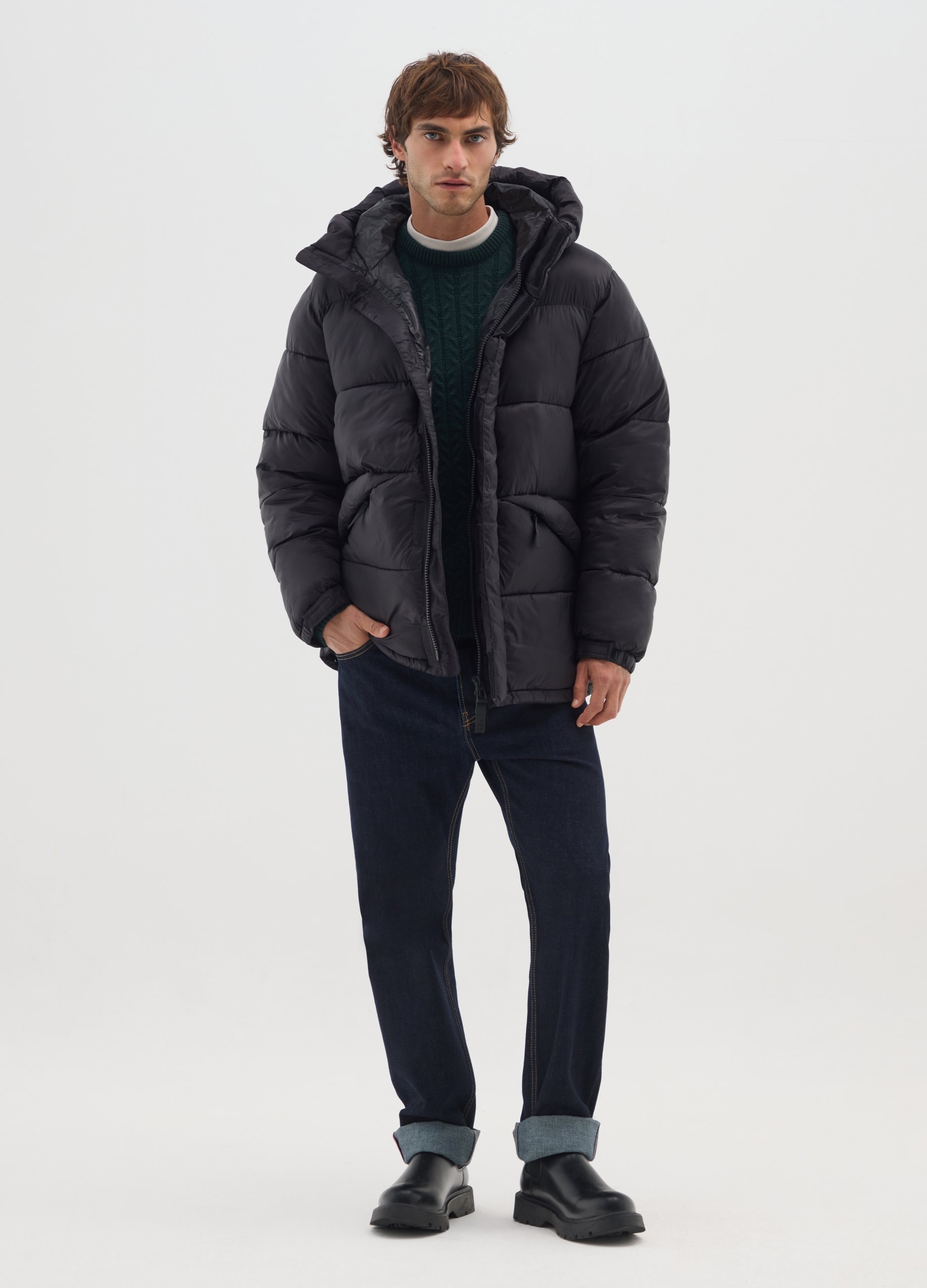 OVS, Piumino The Iconic Puffer Nero Con Cappuccio Regolabile, Uomo, Nero, Taglia: S