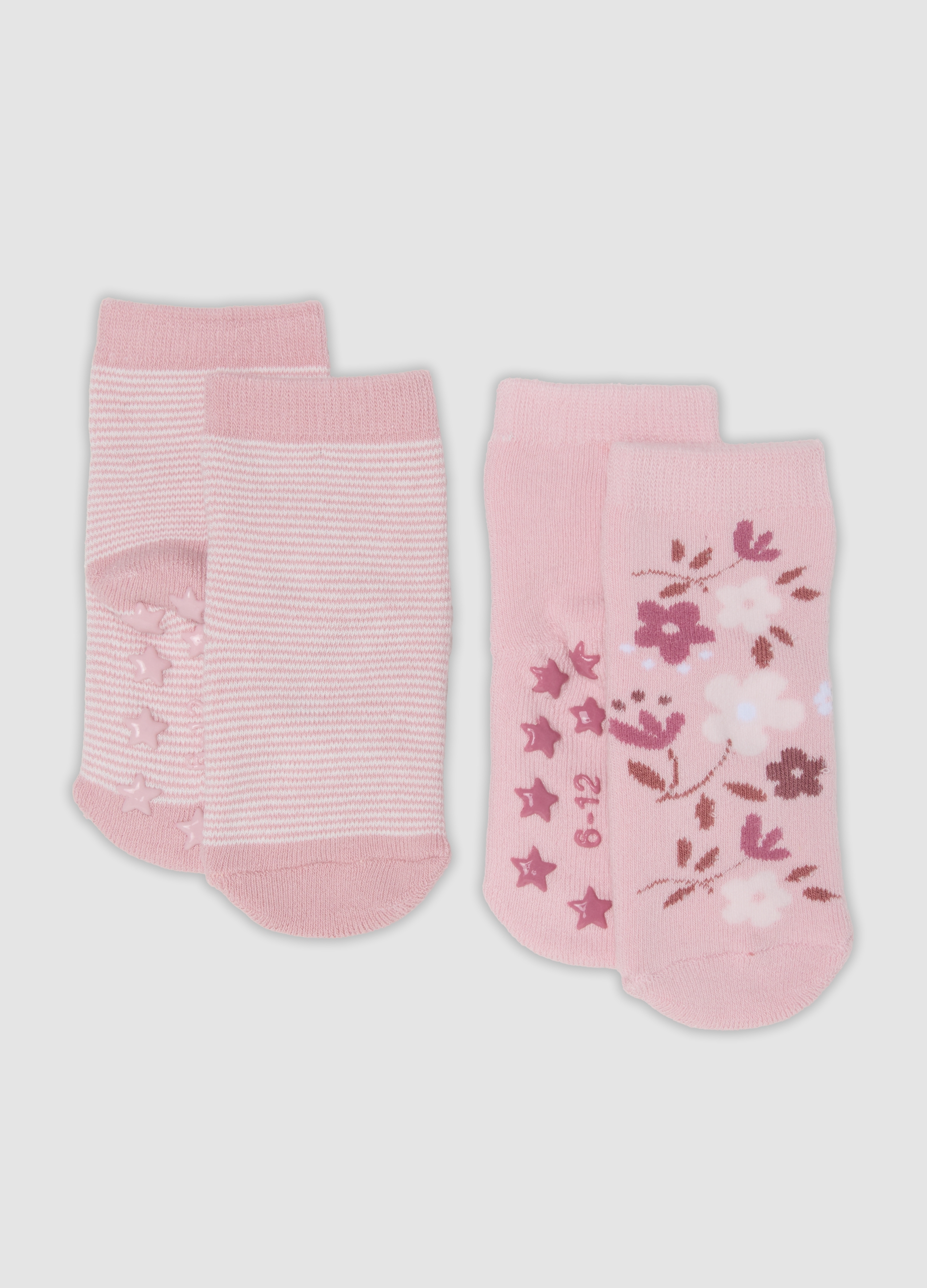 FAGOTTINO, Bipack Di Calze Rosa Antiscivolo In Cotone Organico Per Bimbe, Bambina, Rosa, Taglia: 12-18