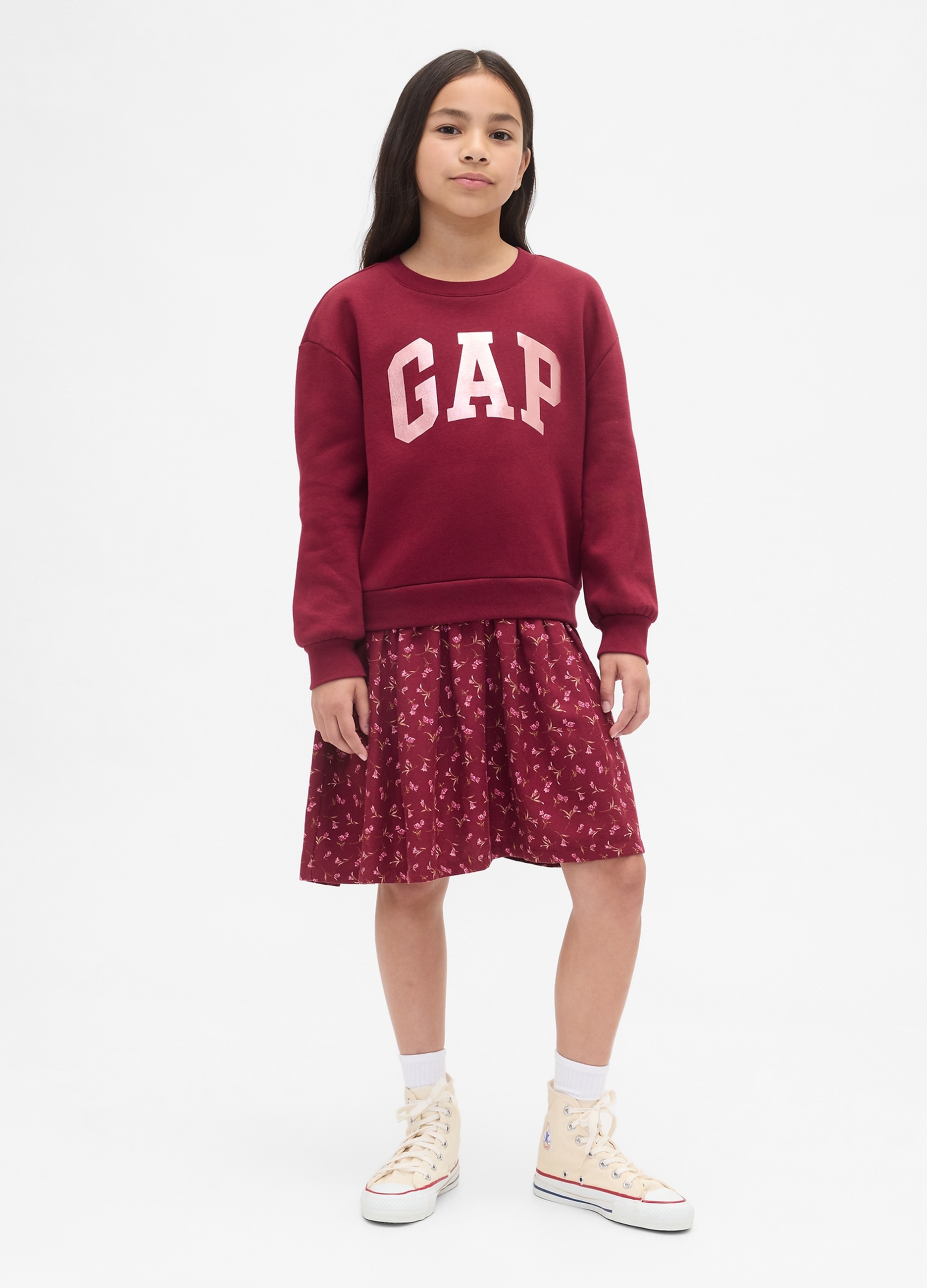 GAP KIDS, Vestito Con Gonna Floreale, Bambina, Rosso, Taglia: L/137-145