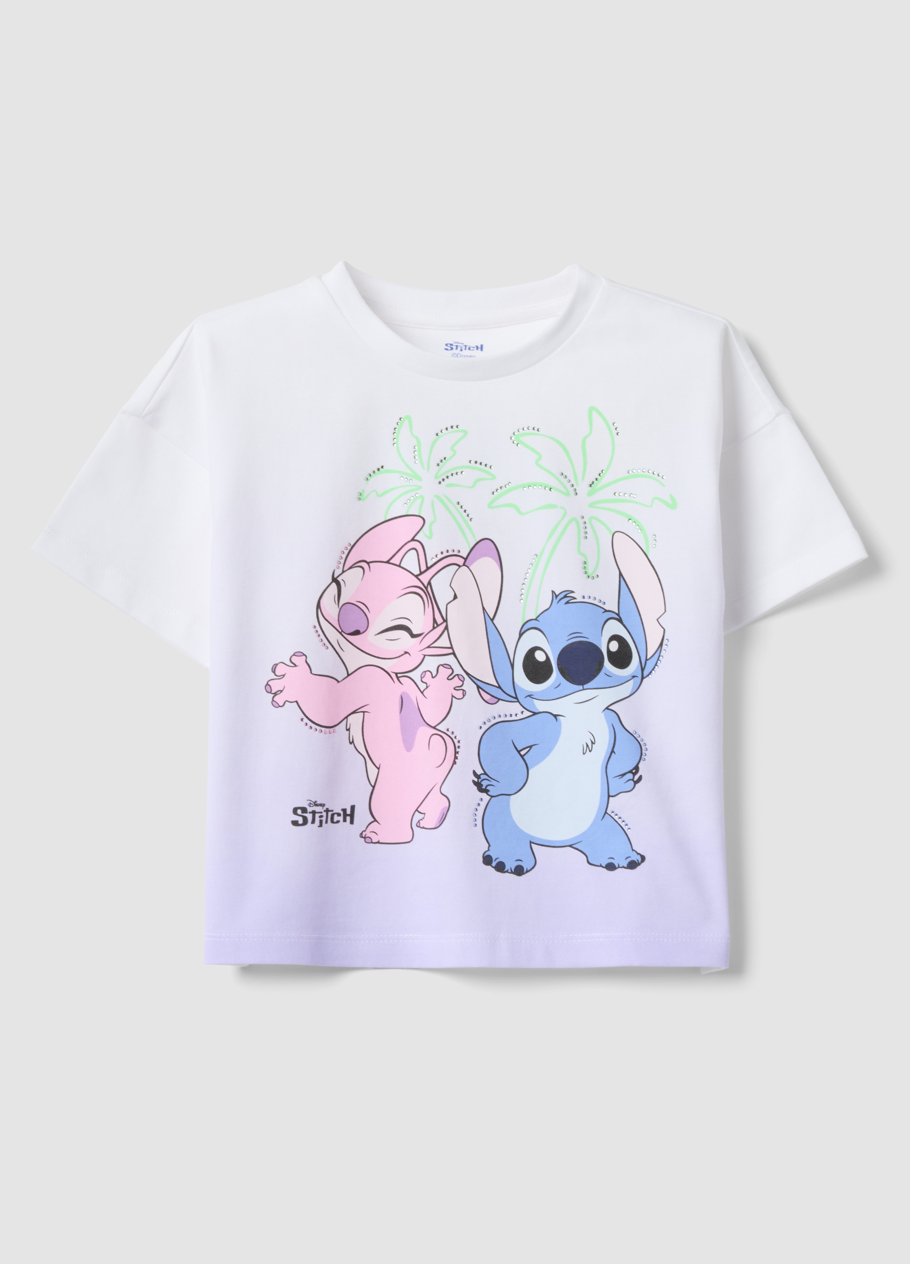 DISNEY, Camiseta Blanca De Algodón Elástico Para Niña Con Estampado De Stitch, Niña, Blanco óptico, Talla: 9-10