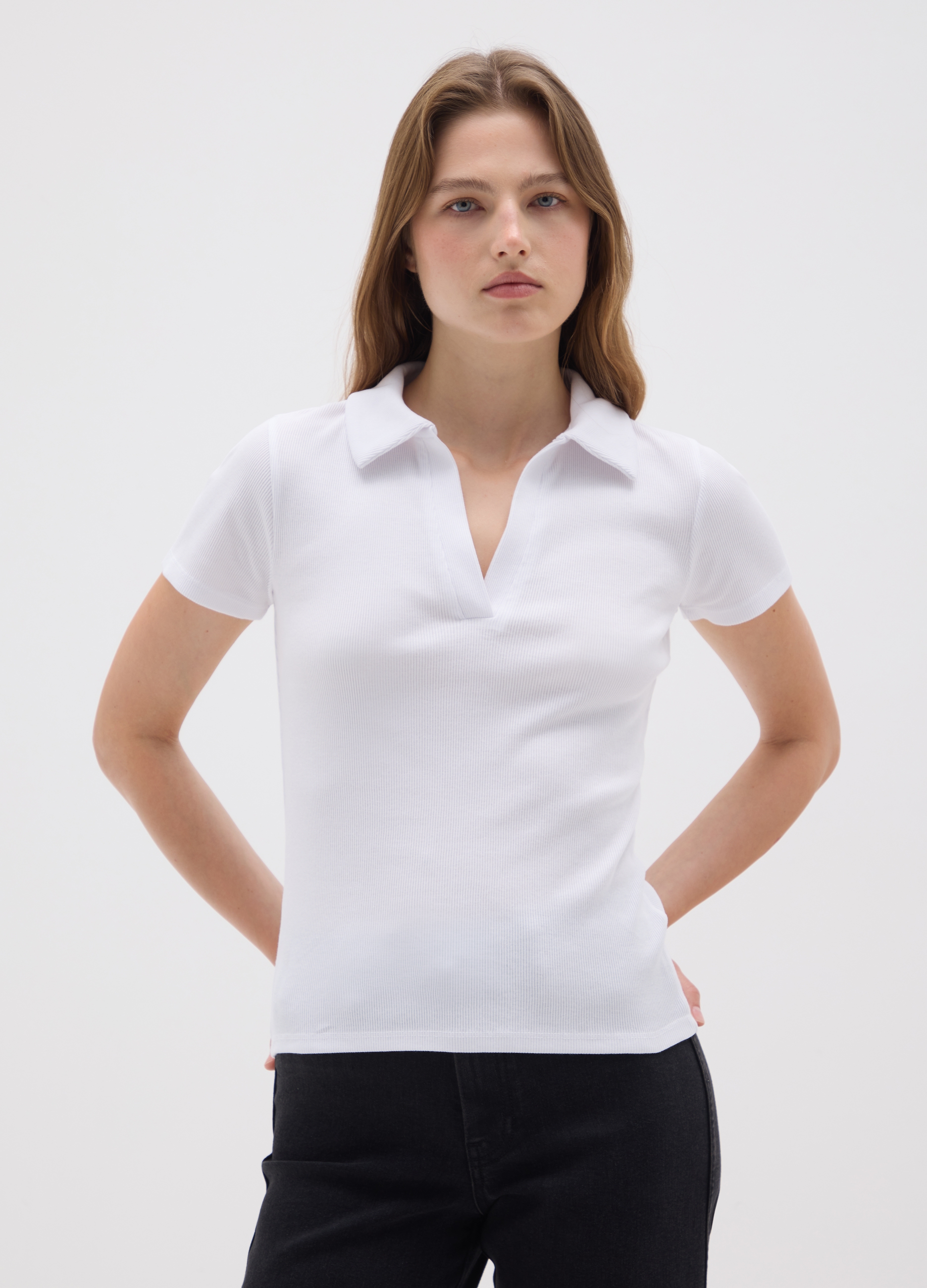 OVS, Damen Polo-shirt Aus Reinem Weißen Baumwolle, Frau, Reinweiß, Größe: 36