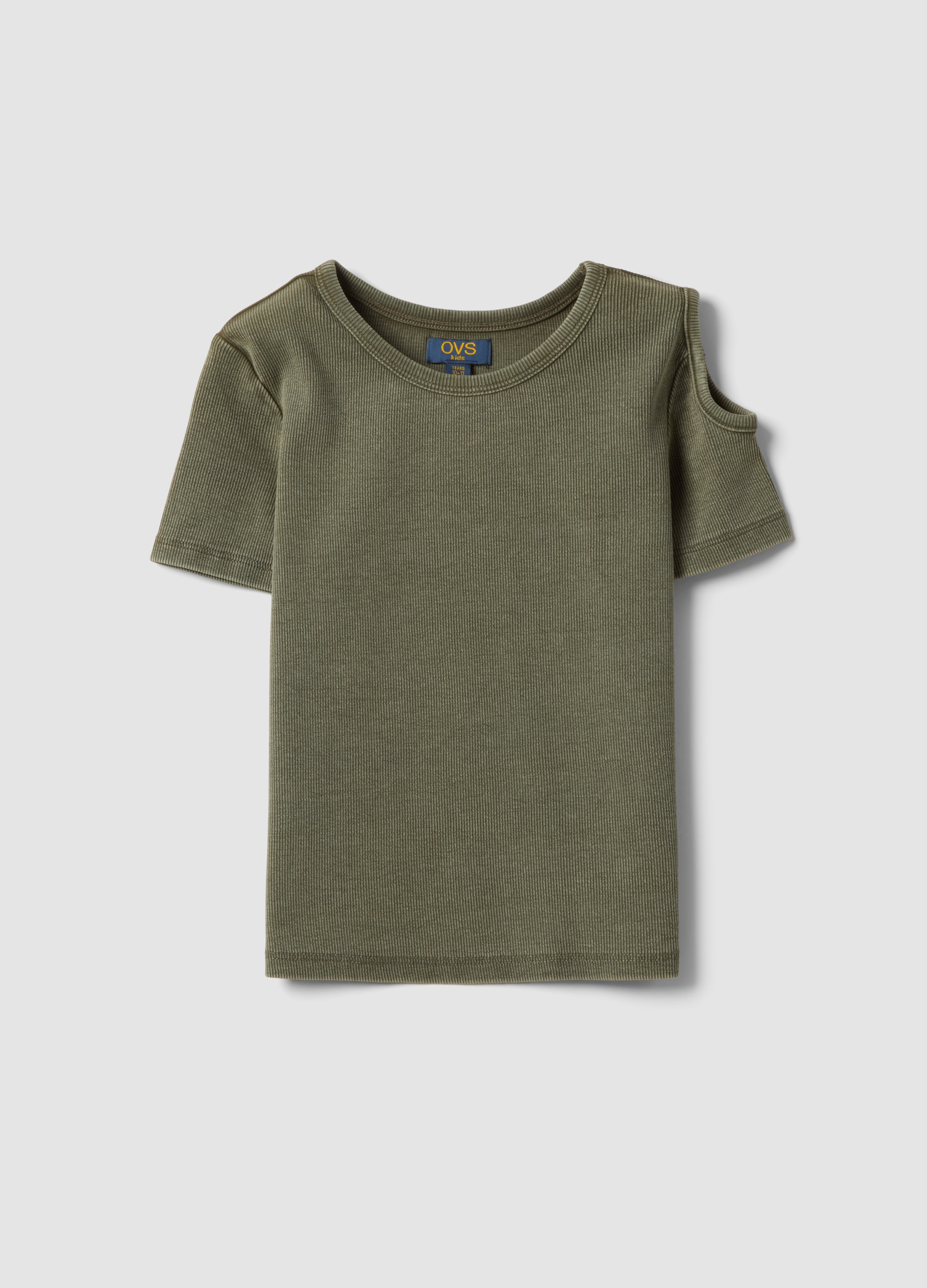 OVS KIDS, Camiseta Verde Para Niña De Ajuste Delgado En Algodón Elástico Con Recortes, Niña, Verde militar, Talla: 10-11