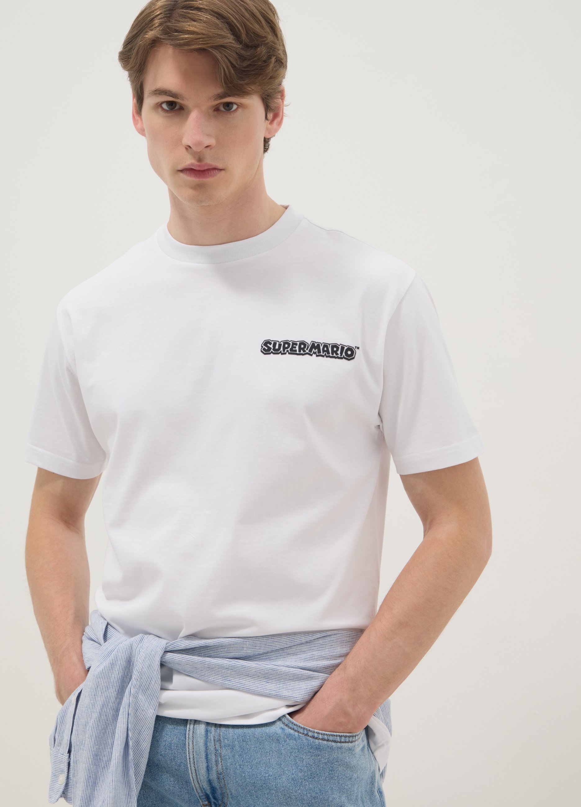 J LICENZE U.SICEM, T-shirt In Puro Cotone Bianca Regular Fit Con Stampa Super Mario, Uomo, Bianco, Taglia: S