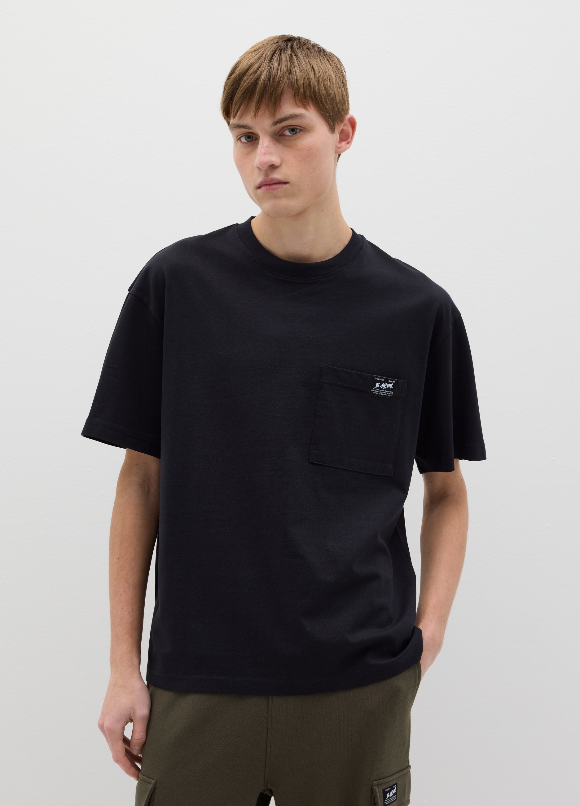 B.ANGEL, Camiseta De Algodón Con Bolsillo, Hombre, Negro, Talla: M