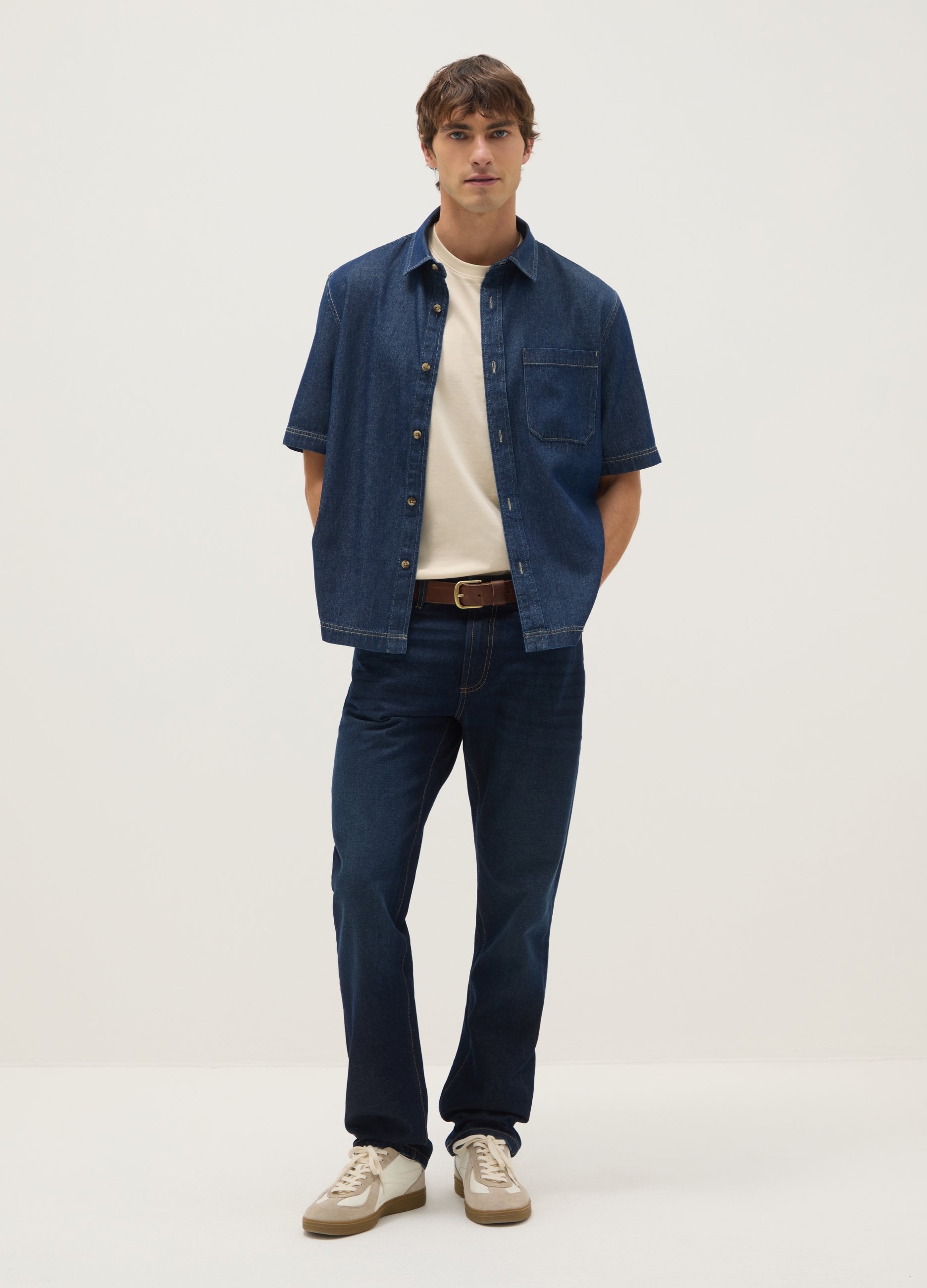 REPUBLIC OF DENIM, Camisa En Denim Azul De Puro Algodón, Ajuste Regular Con Bolsillo En El Pecho, Hombre, Azul oscuro, Talla: S