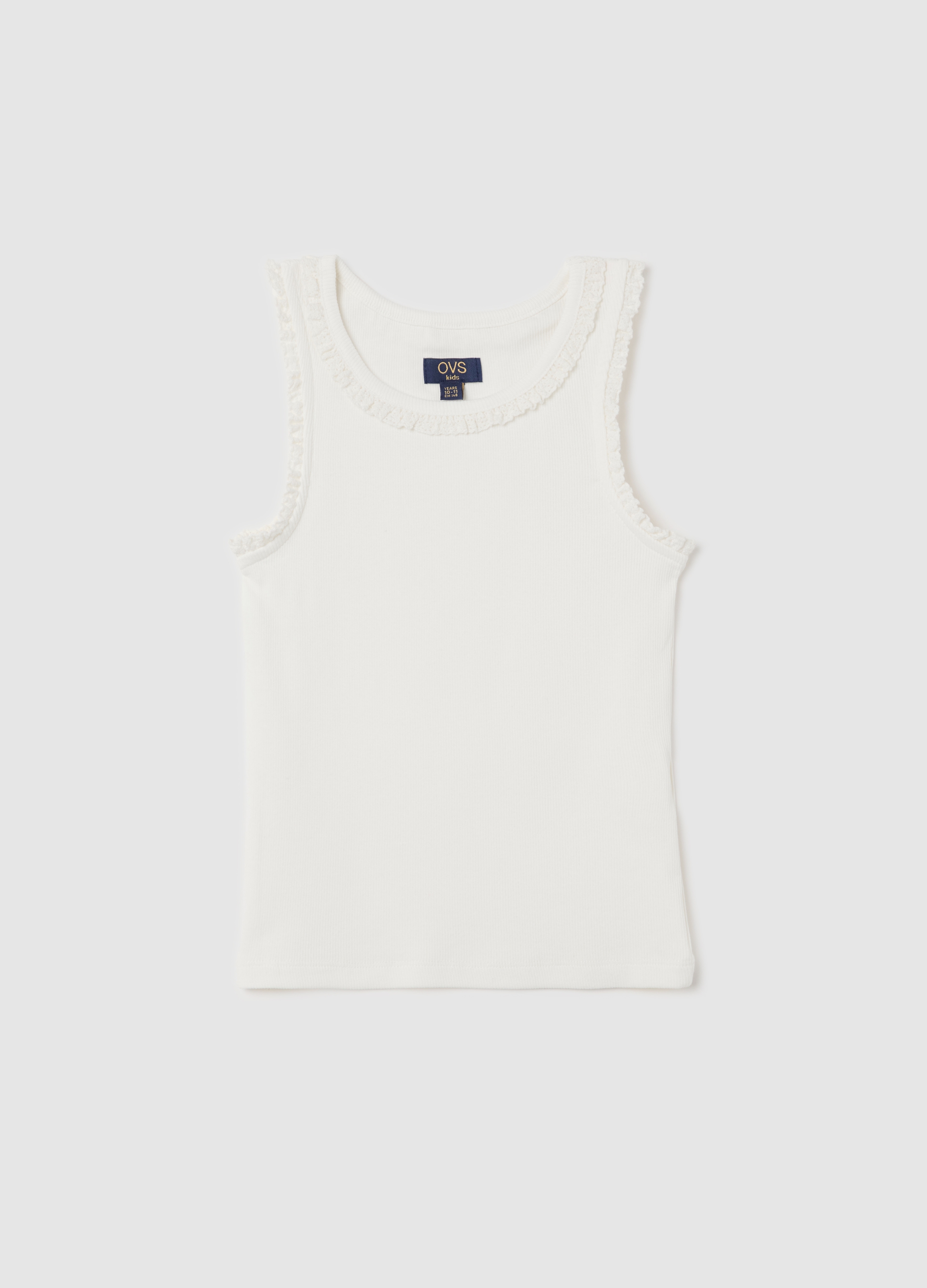 OVS, Canotta Bianca A Costine Con Applicazione Crochet, Bambina, Bianco, Taglia: 10-11