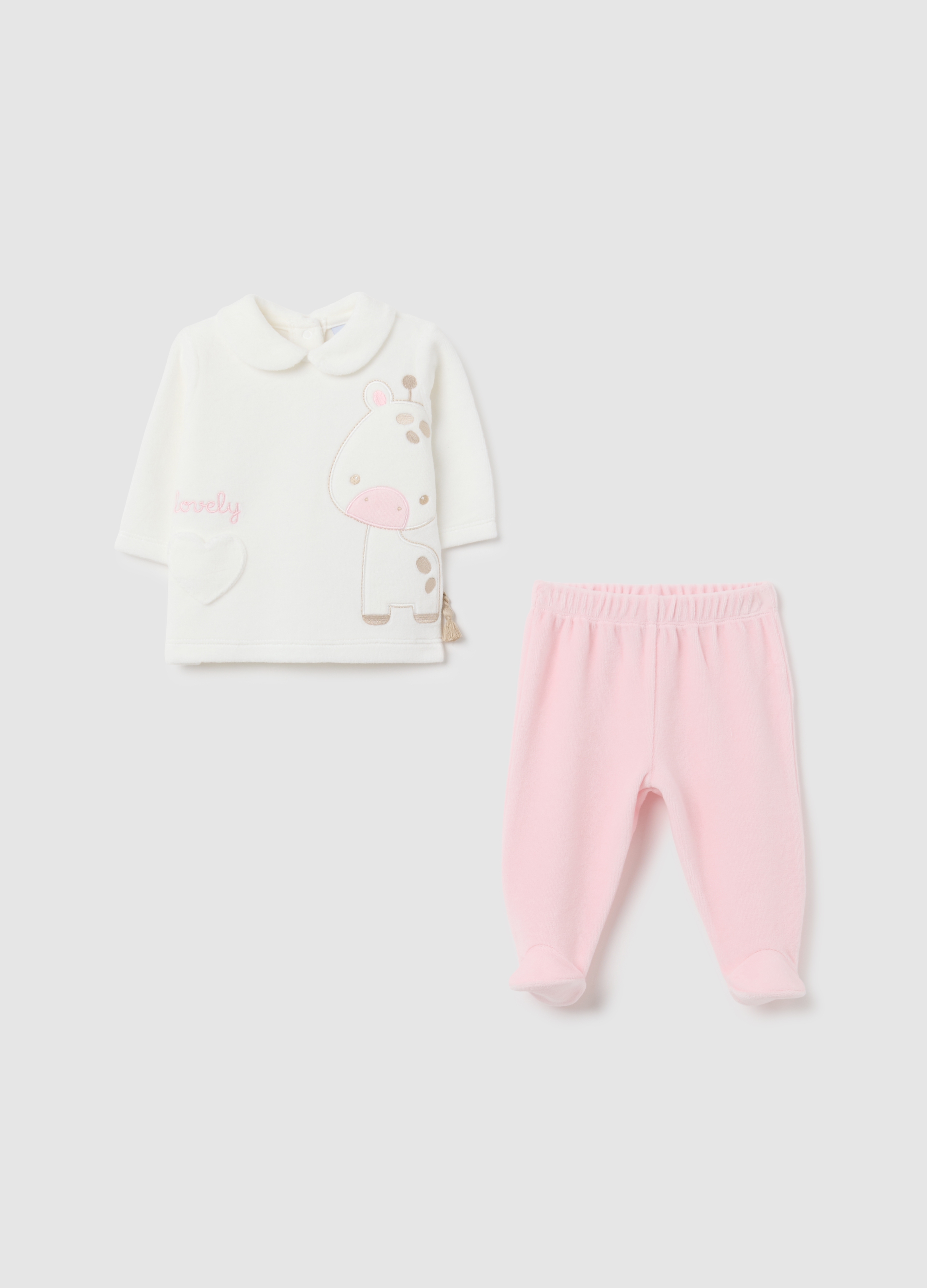 OVS, Zweiteiliges Set Aus Weißem Samt Für Babys, Neugeborenes Mädchen, Reinweiß, Größe: 0-1