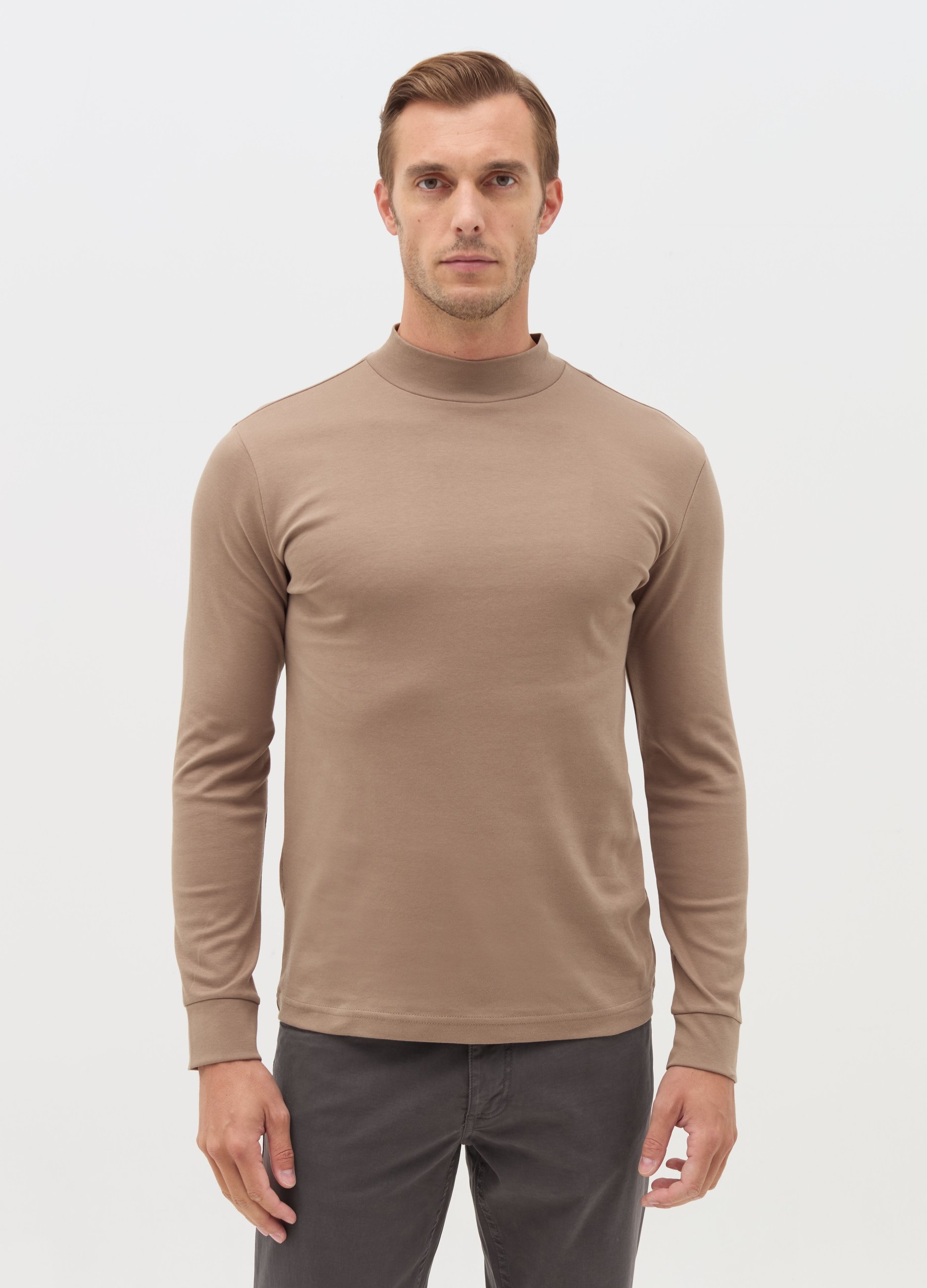 OVS, Long-sleeved T-shirt In Interlock Cotton, Mann, Schlammfarben, Größe: S